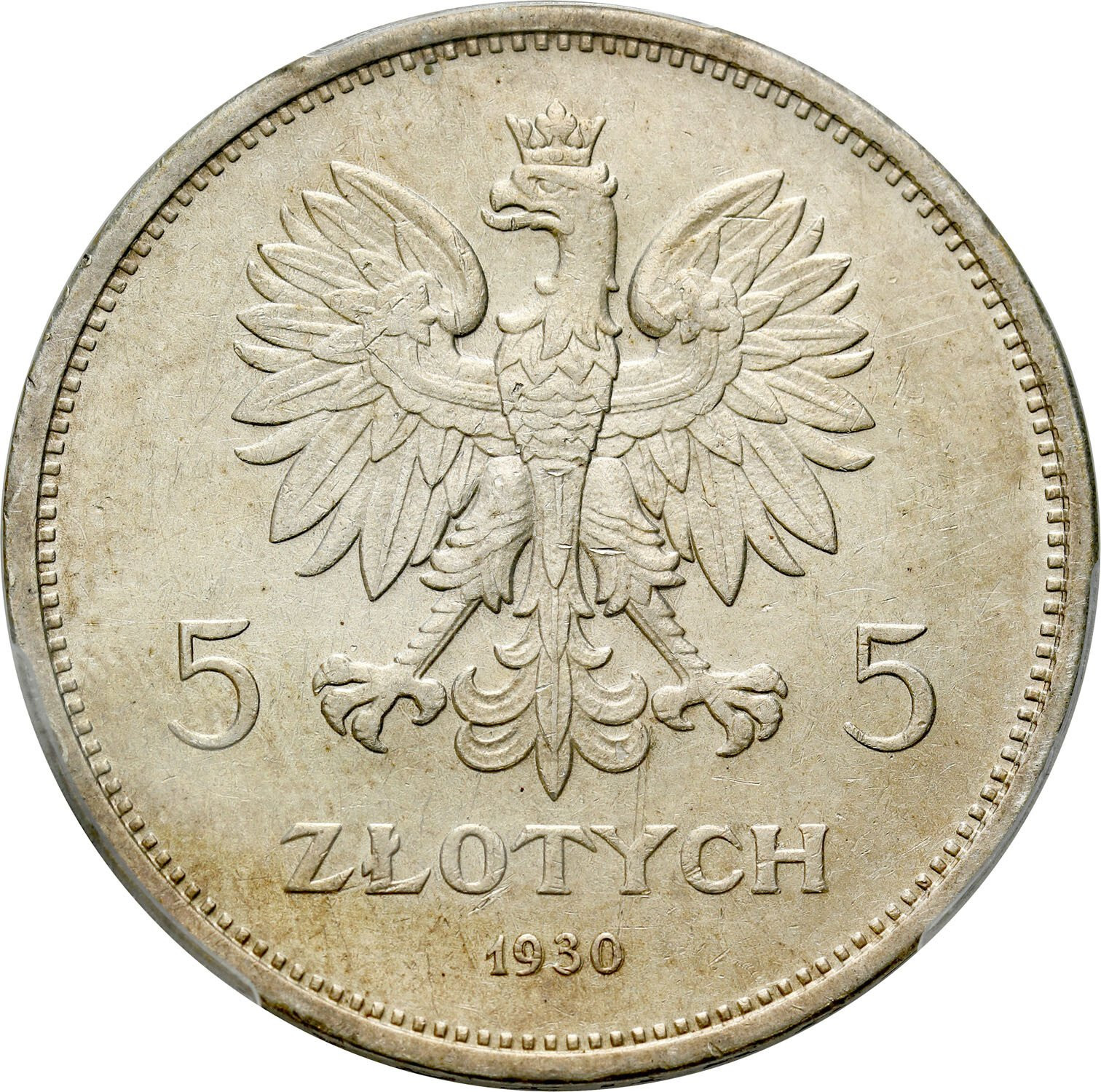 II RP. 5 złotych 1930 Sztandar PCGS AU58