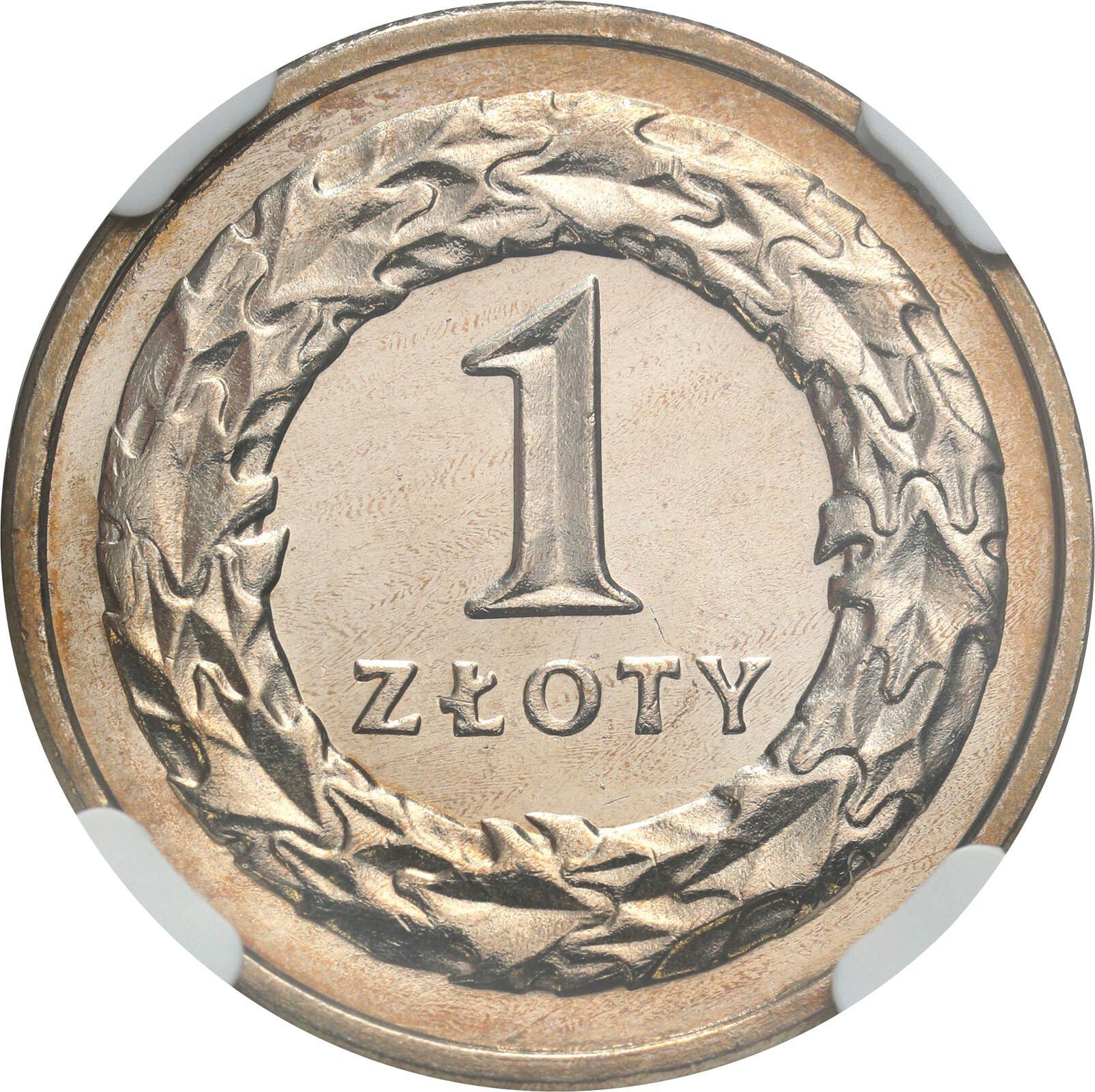 III RP. 1 złoty 1990 NGC MS65 – PIĘKNE
