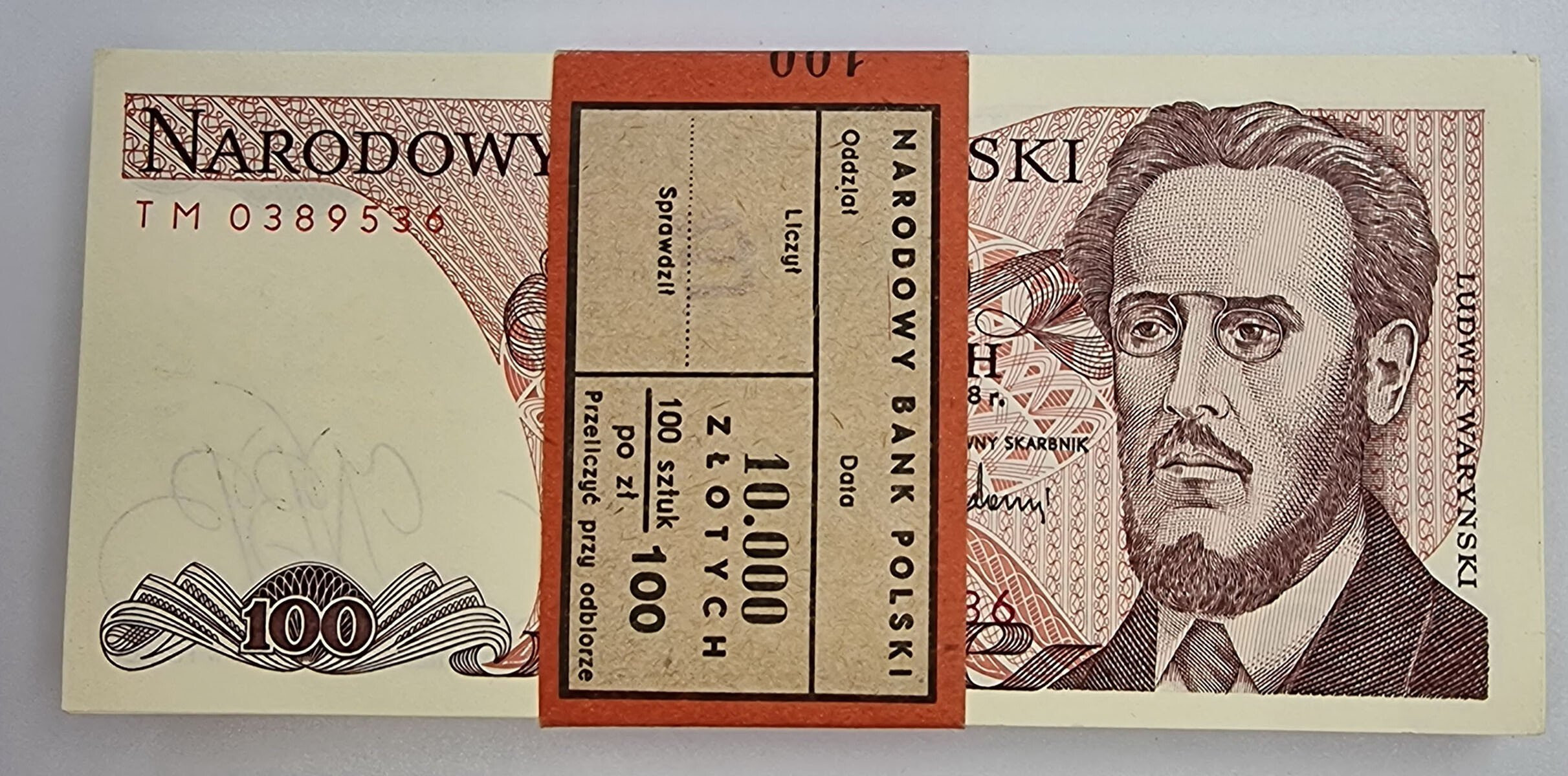 PRL. 100 złotych 1988 seria TM - PACZKA BANKOWA