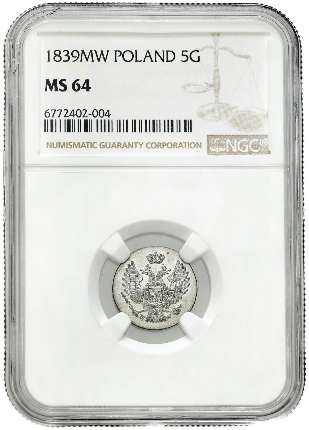 Polska XIX w./Rosja. Mikołaj I. 5 groszy 1839 MW, Warszawa NGC MS64 (2 MAX)