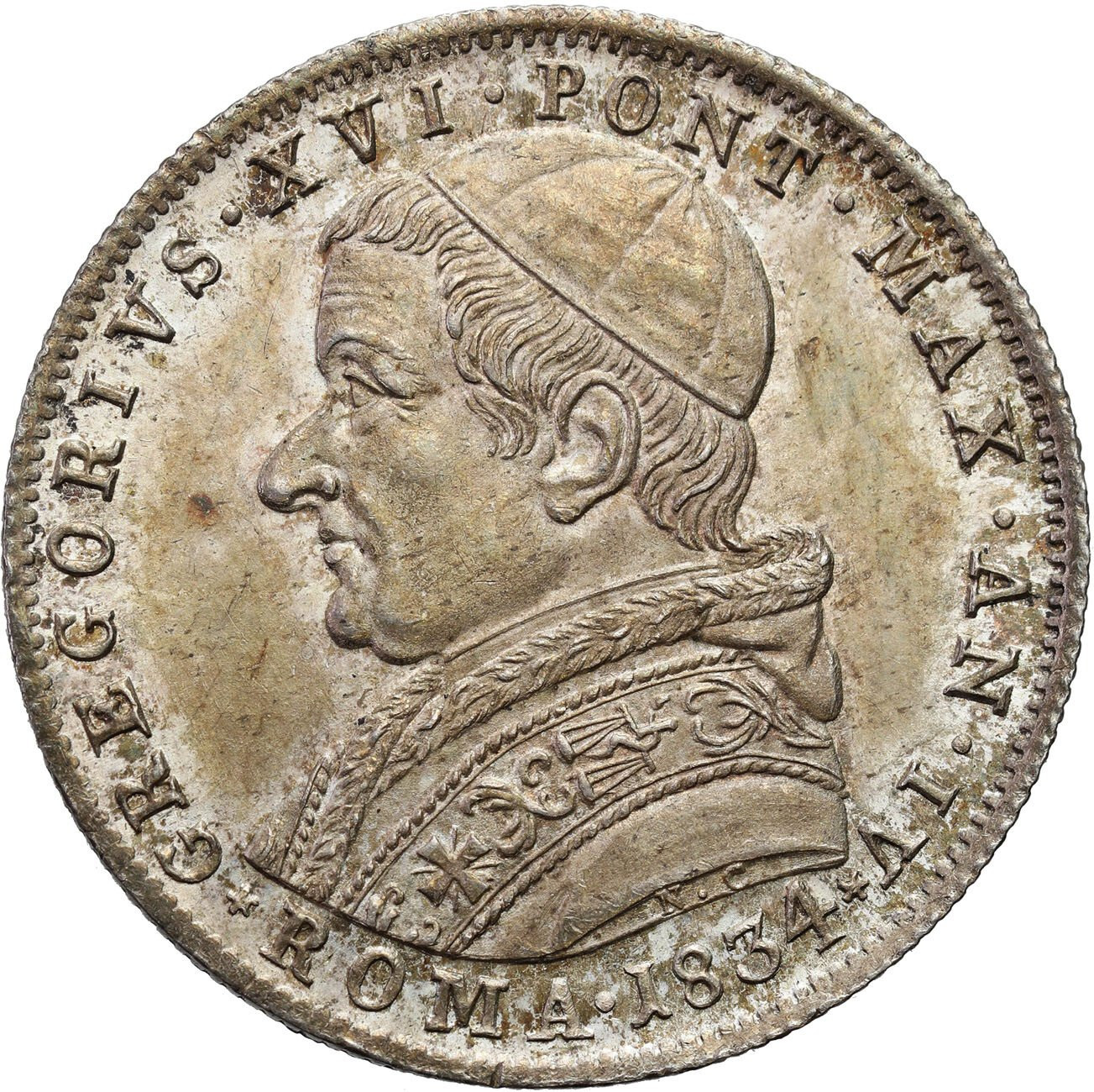 Włochy, Watykan. Gregorio XVI (1831-1846). 30 Baiocchi 1834 – ŁADNE