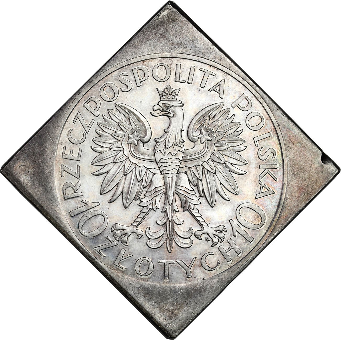 II RP. PRÓBA srebro KLIPA 10 złotych 1933, Romuald Traugutt, stempel lustrzany