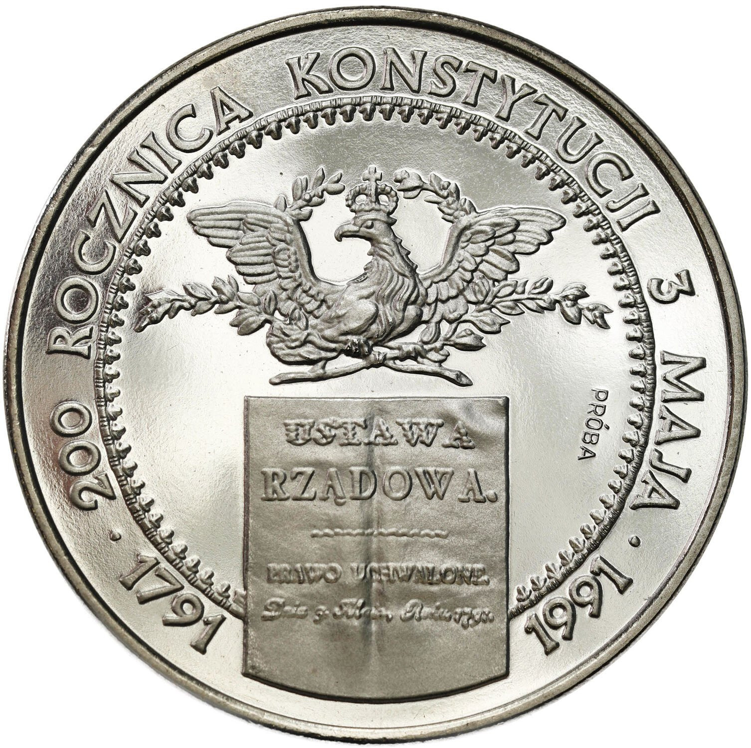III RP. PRÓBA Nikiel 200.000 złotych 1991 200 Rocznica Konstytucji 3 Maja - PIĘKNE
