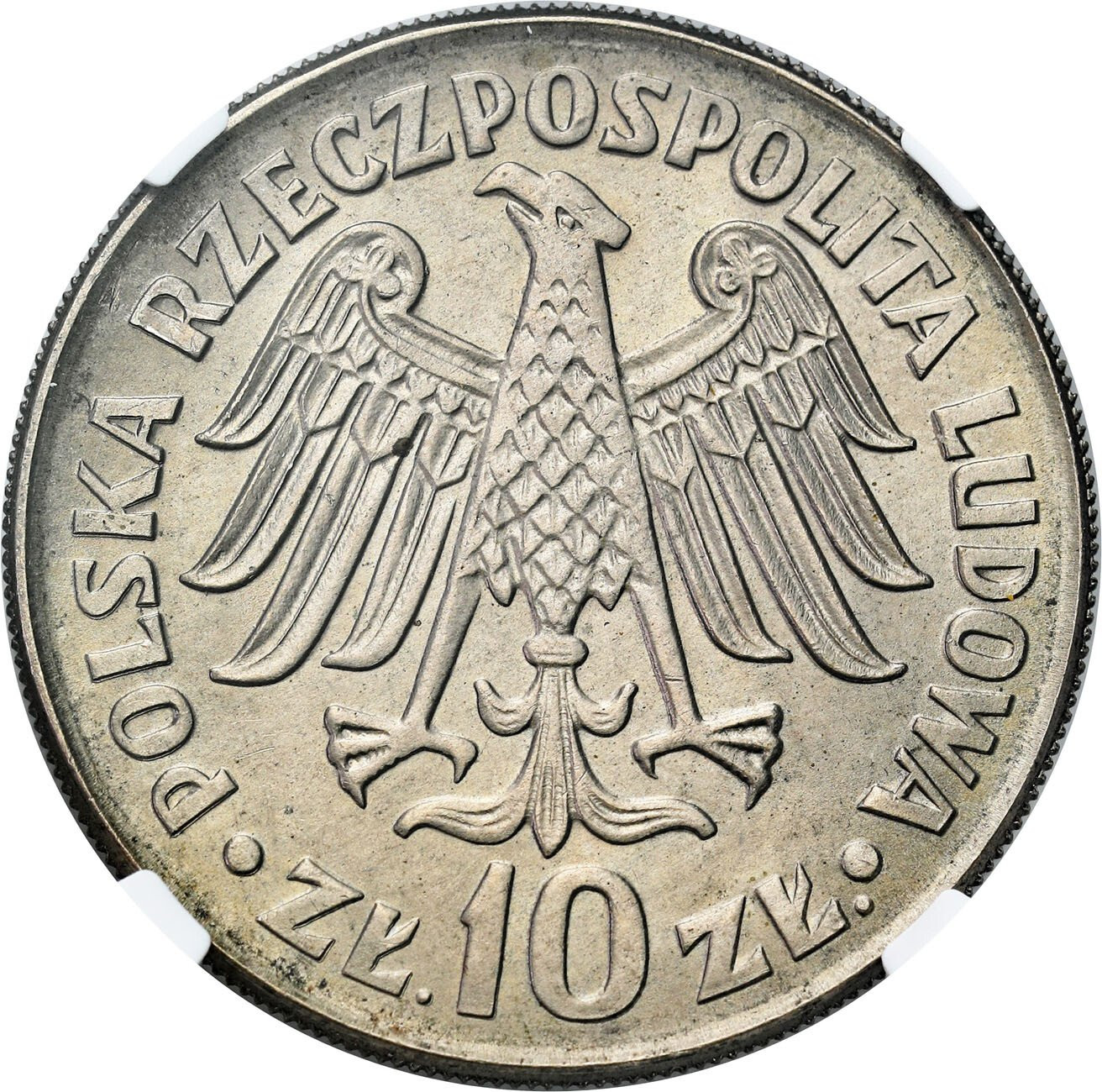 PRL. 10 złotych 1964 Kazimierz Wielki (napis wklęsły) NGC MS66 (2 MAX)