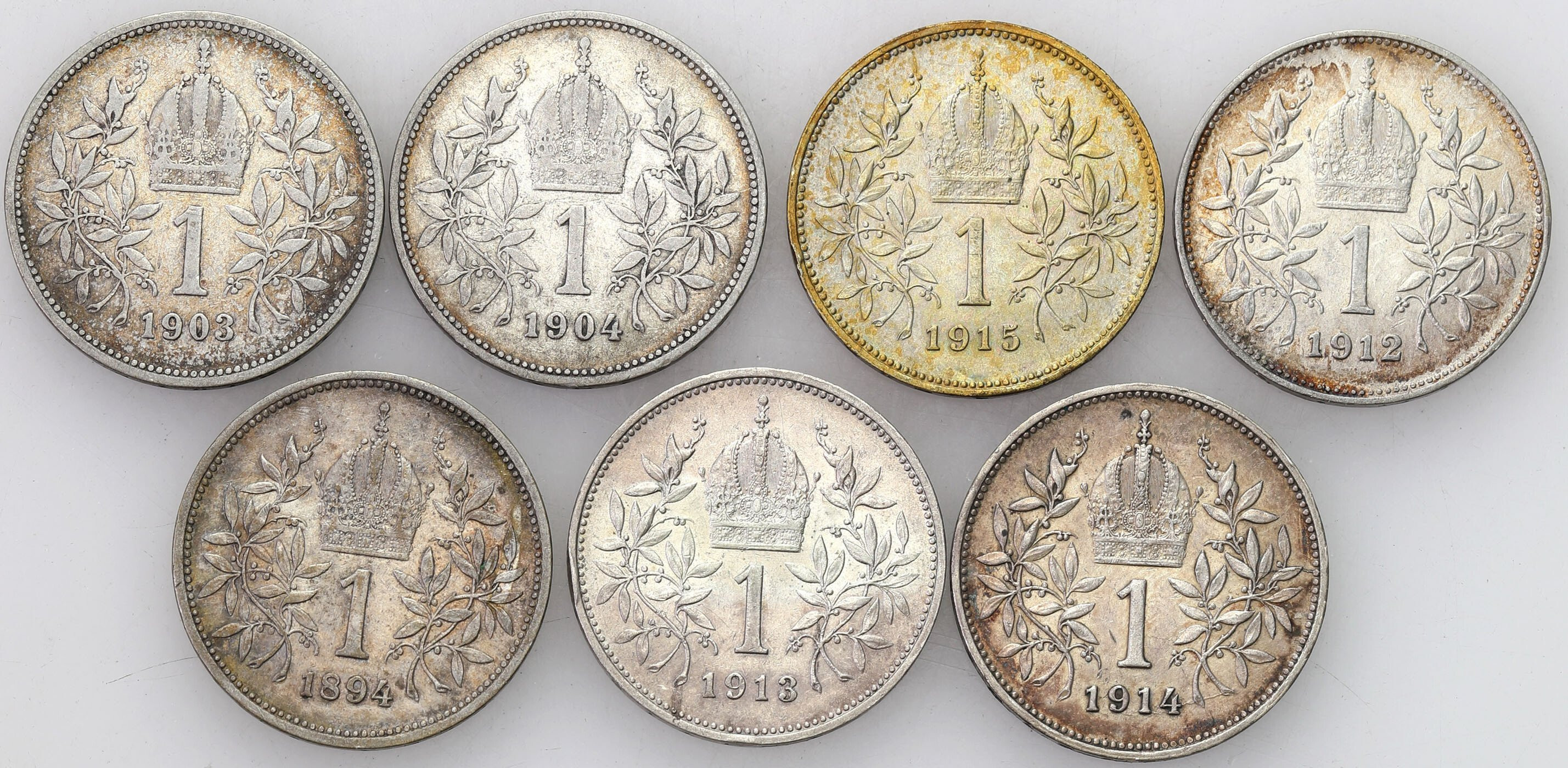 Austria, Franciszek Józef I (1848-1916). Korona 1903-1915, Wiedeń, zestaw 7 monet
