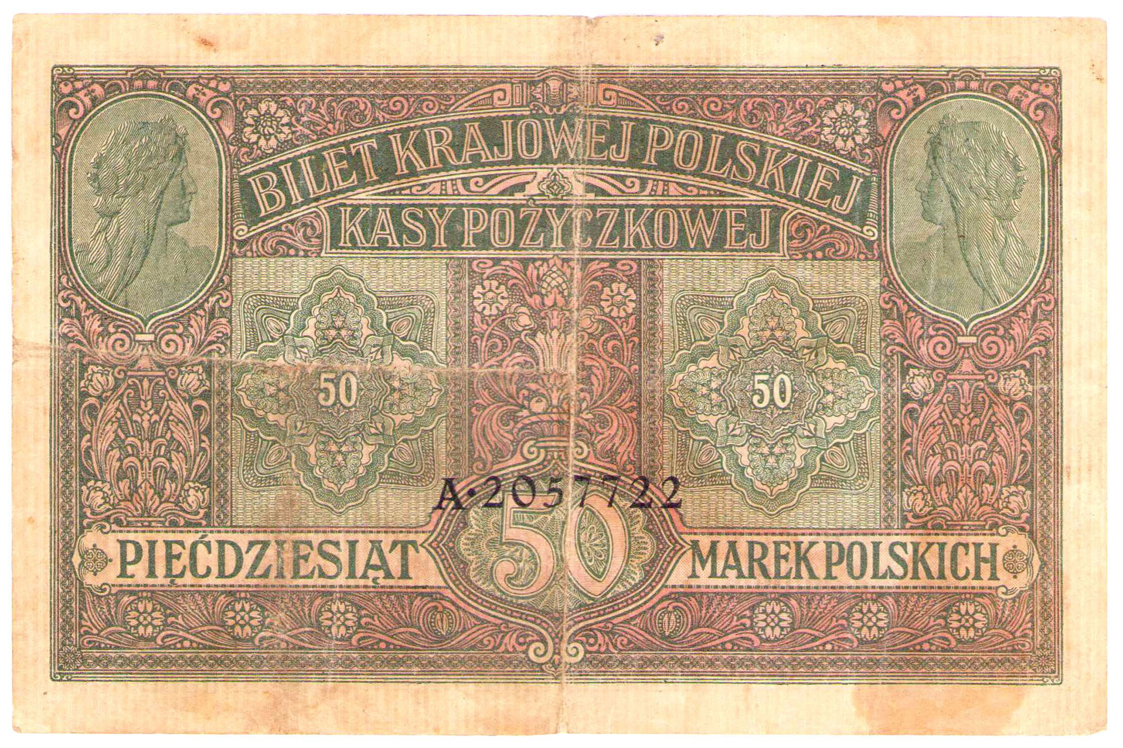 50 marek polskich 1916 seria A - Biletów, jenerał