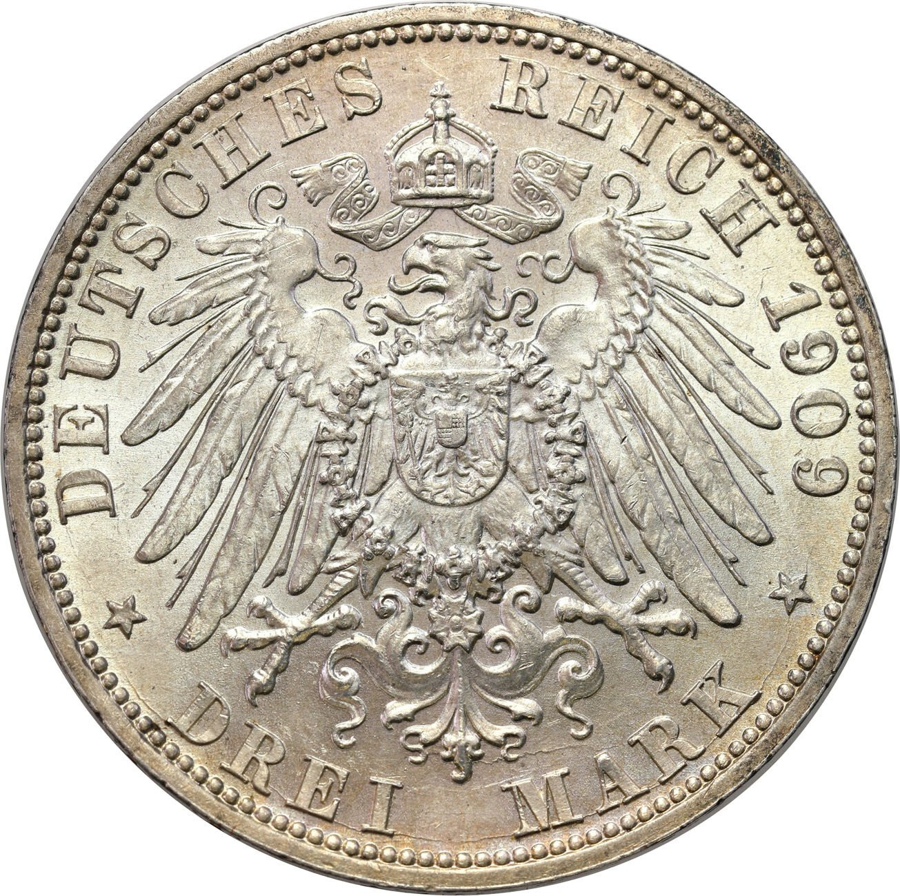 Niemcy, Lubeka. 3 marki 1909 A, Berlin - RZADKIE i PIĘKNE