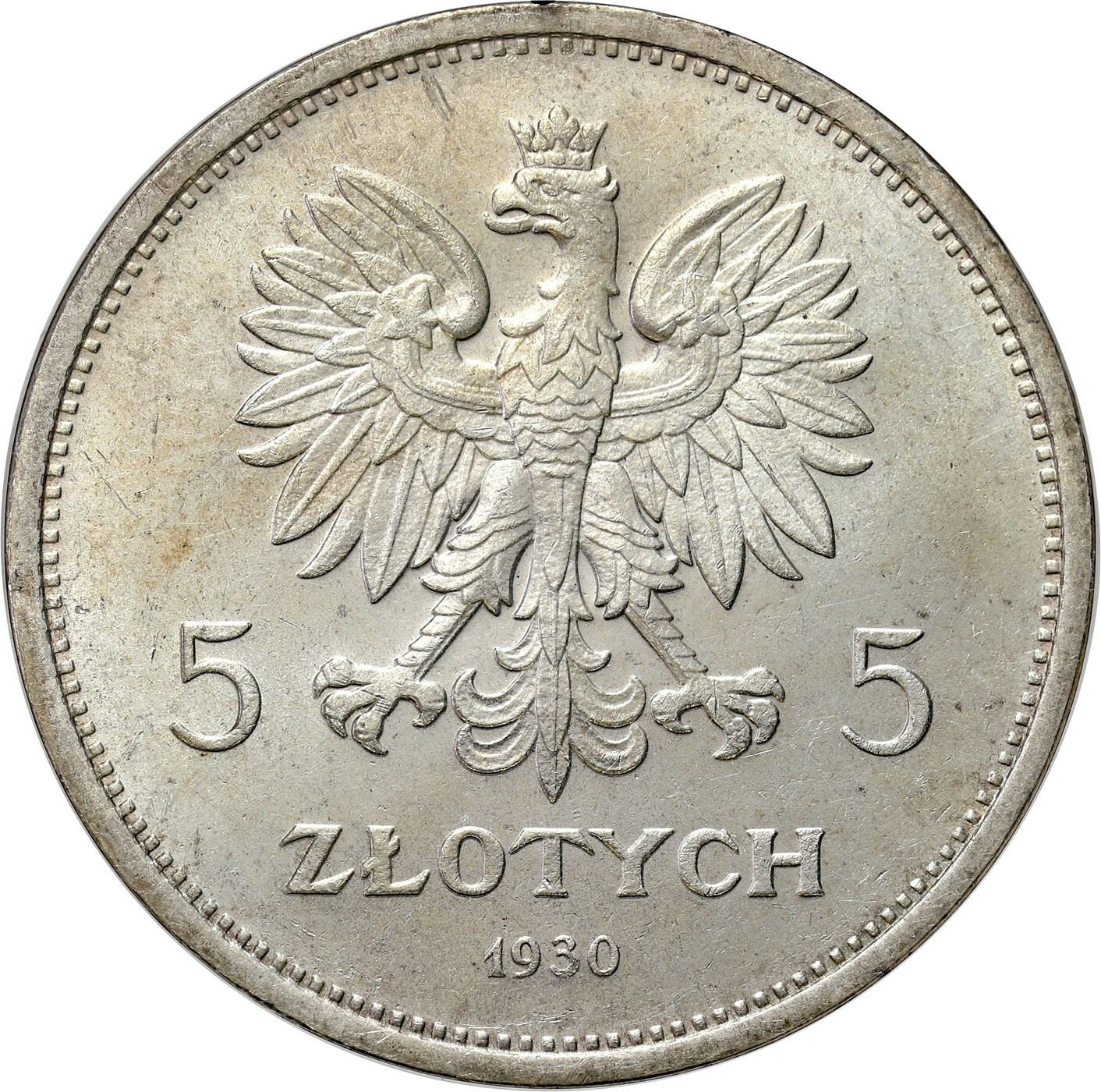 II RP. 5 złotych 1930 Sztandar GCN MS63 - PIĘKNE