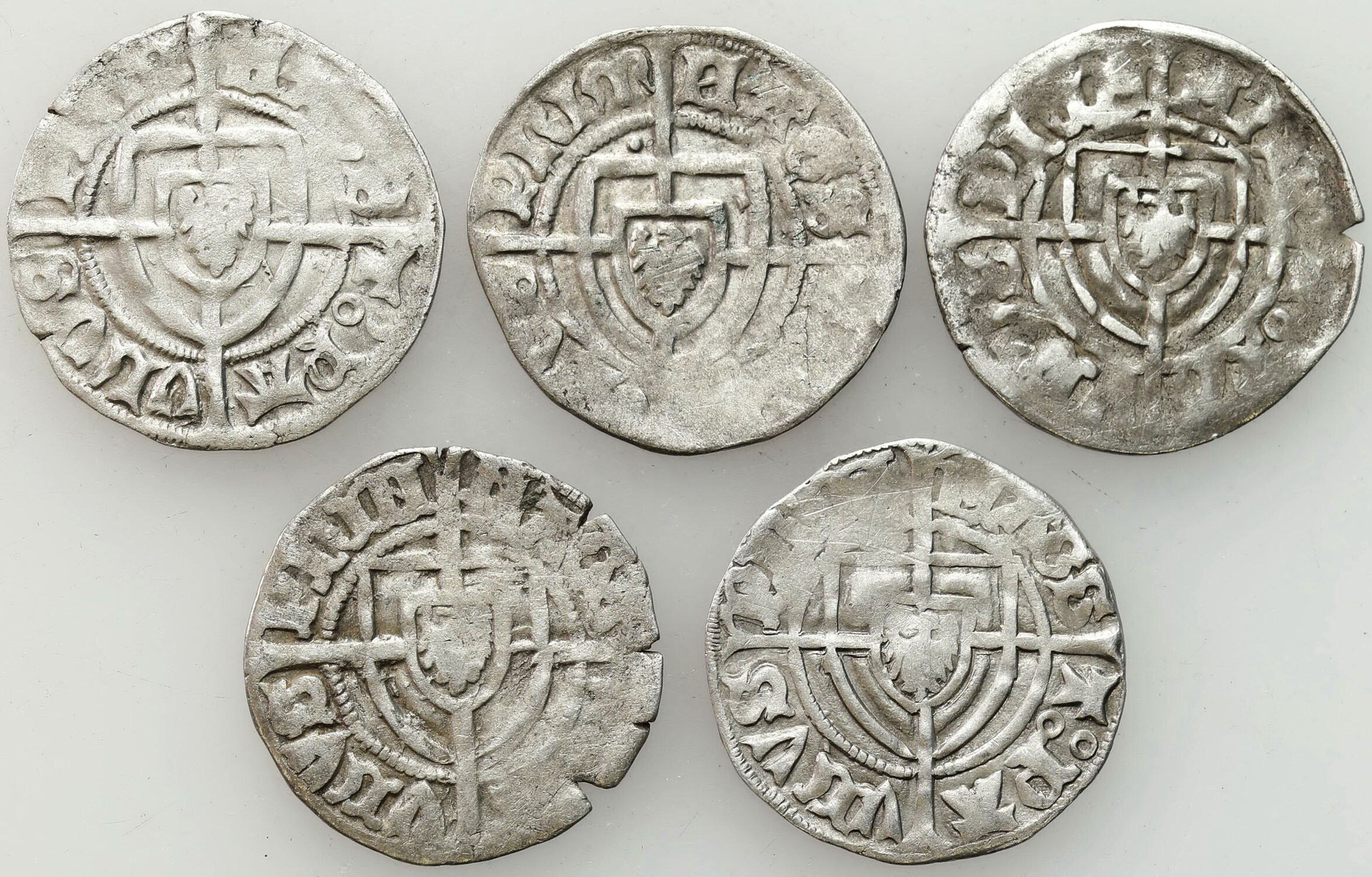Zakon Krzyżacki. Paweł I Bellitzer (1422–1441). Szeląg, zestaw 5 monet