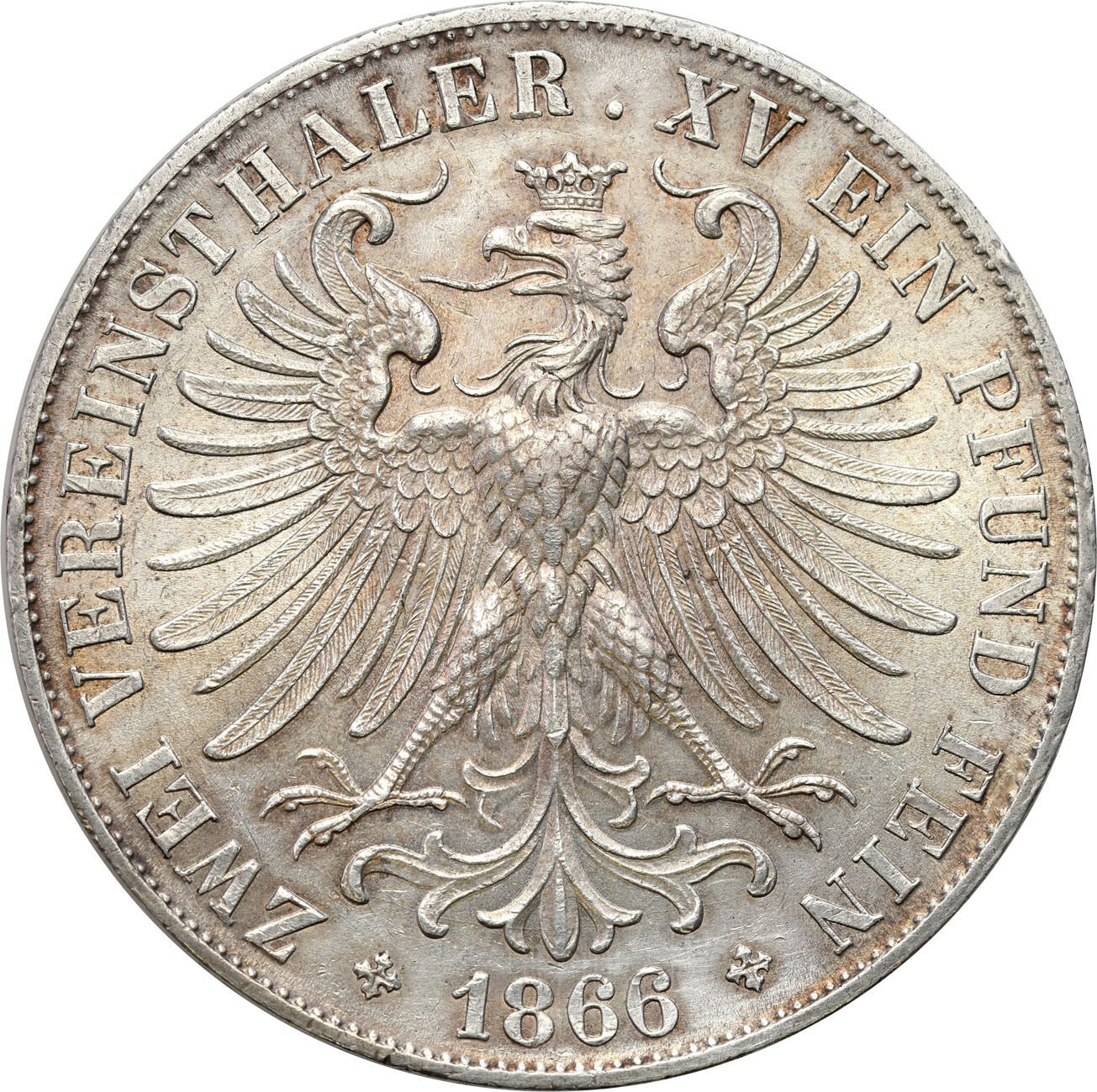 Niemcy. Dwutalar (2 talary) 1866, Frankfurt