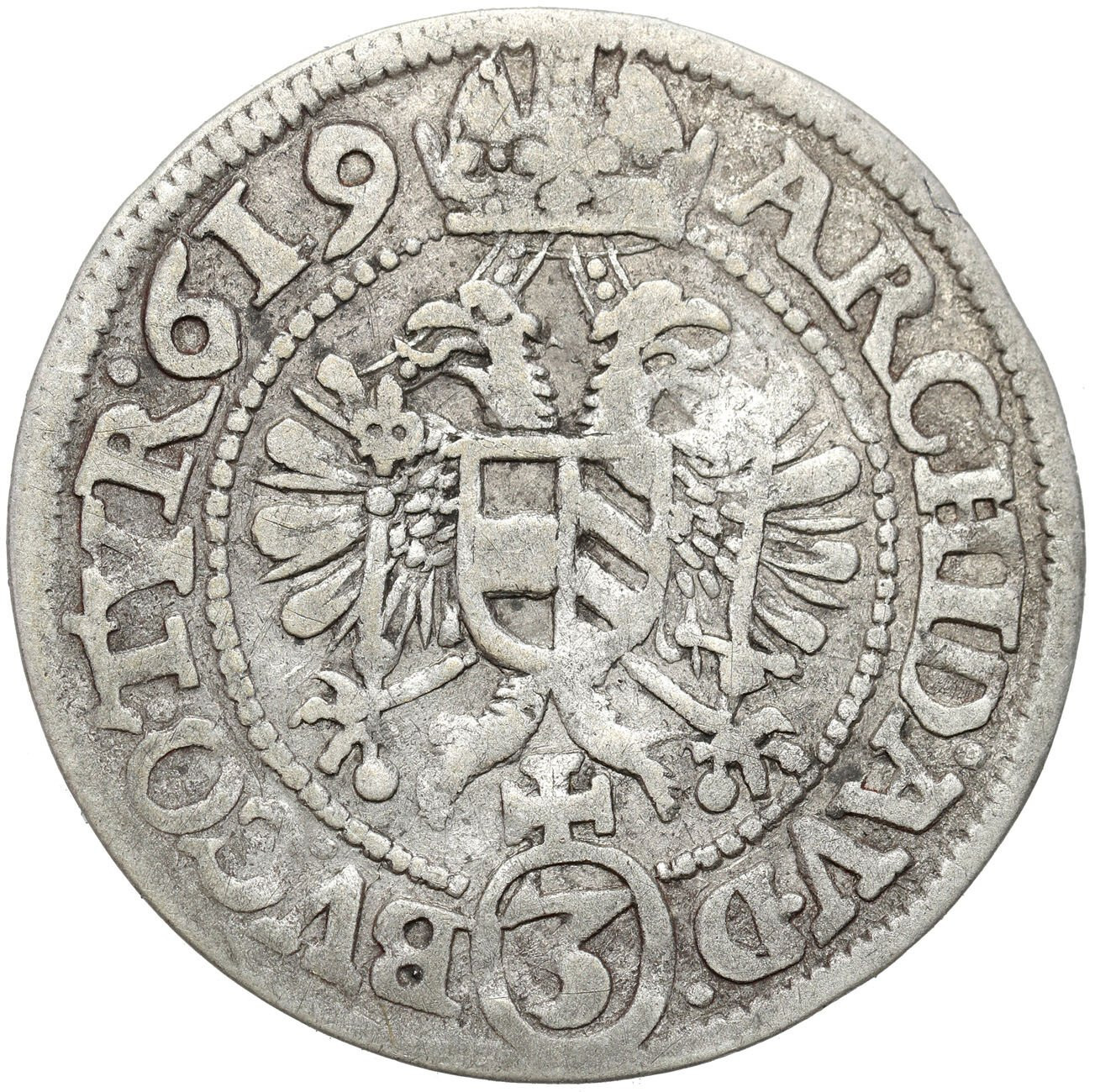 Austria. Matthias II. 3 krajcary 1619, Wiedeń 