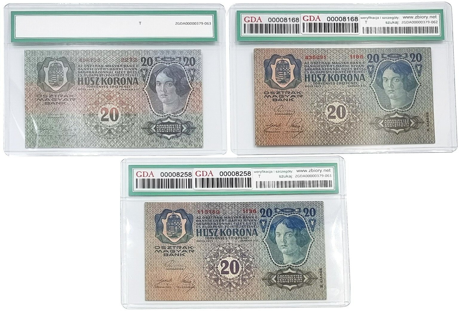 Austria. 20 koron 1919, zestaw 3 sztuk 