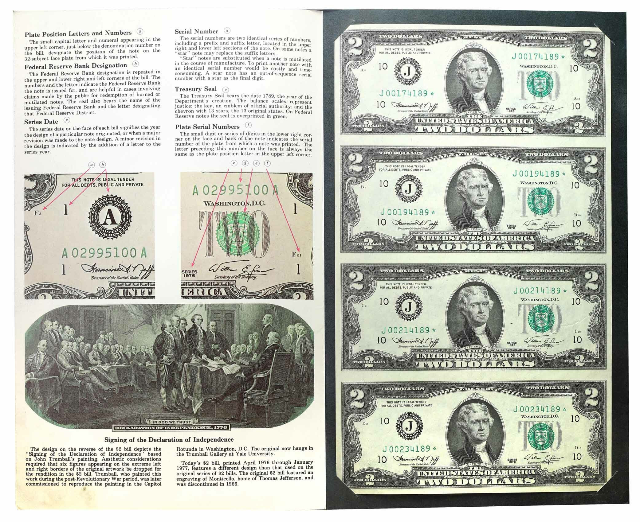 USA. 2 dolary 1976 seria J, Kanas City *Gwiazda, RZADKOŚĆ - ARKUSZ BANKOWY 