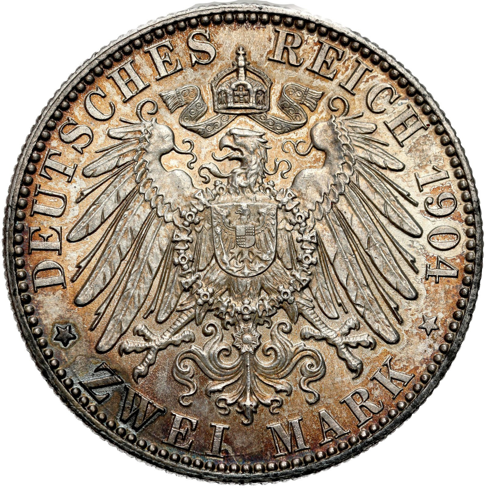 Niemcy, Saksonia. Jerzy (1902-1904). 2 marki 1903 E, Muldenhütten - PIĘKNE