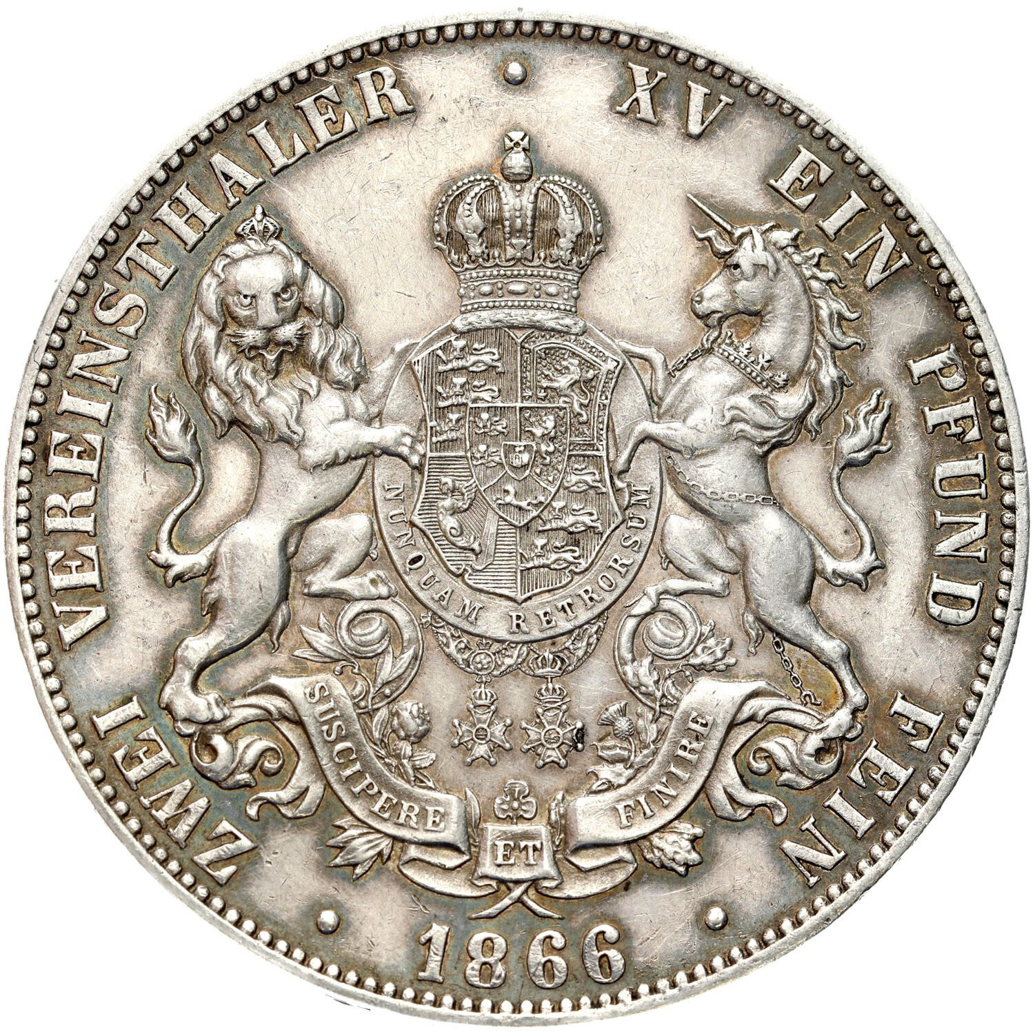 Niemcy, Hanower. Jerzy V (1851-1866). Dwutalar (2 talary) 1866 B, Hanower