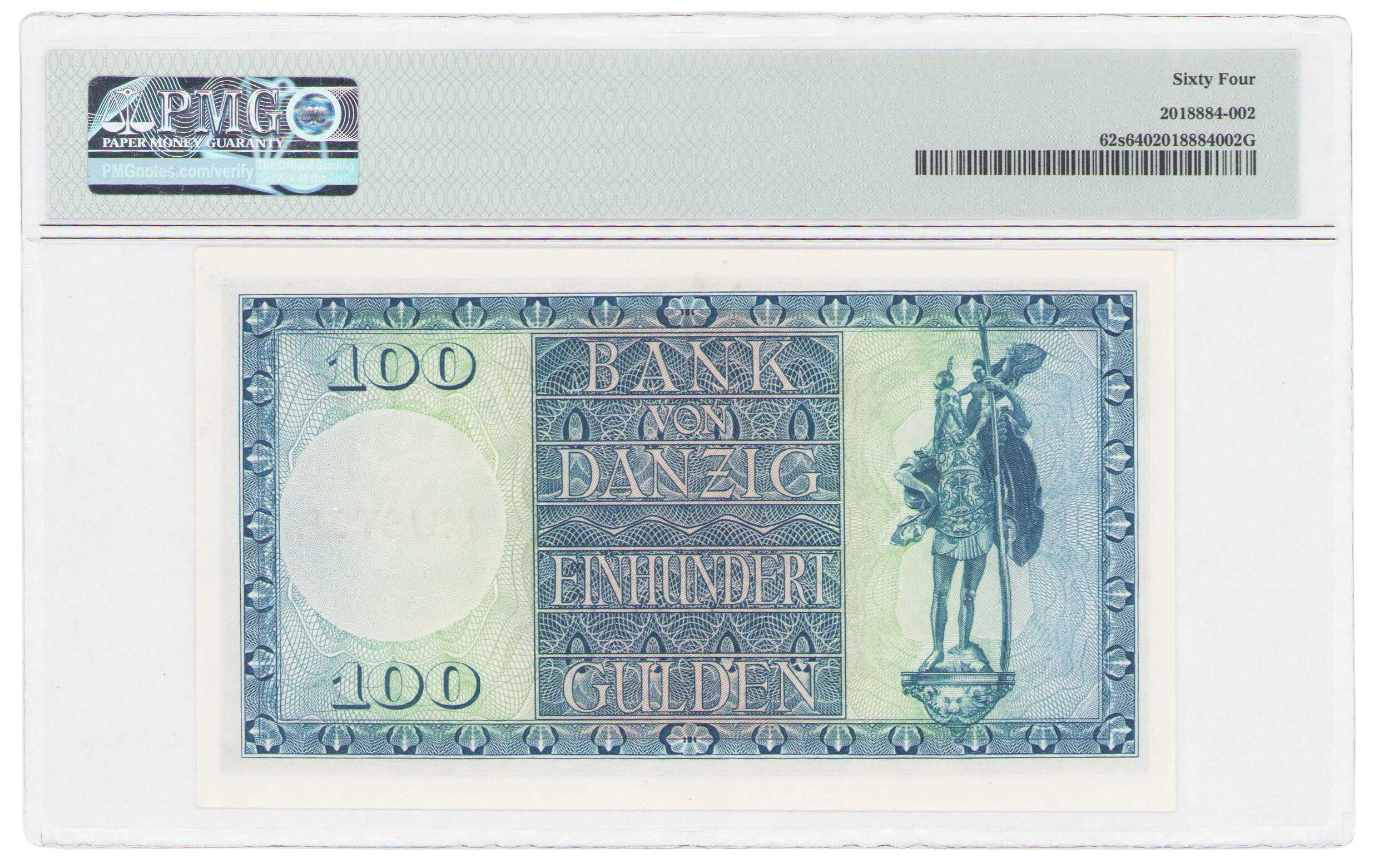 Wolne Miasto Gdańsk. MUSTER/SPECIMEN. 100 guldenów 1931 seria D/A numeracja zerowa, PMG 64 - RZADKIE