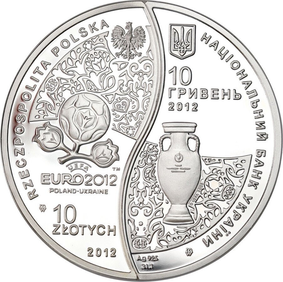 III RP. 10 złotych + 10 hrywien EURO 2012 - wersja Polska