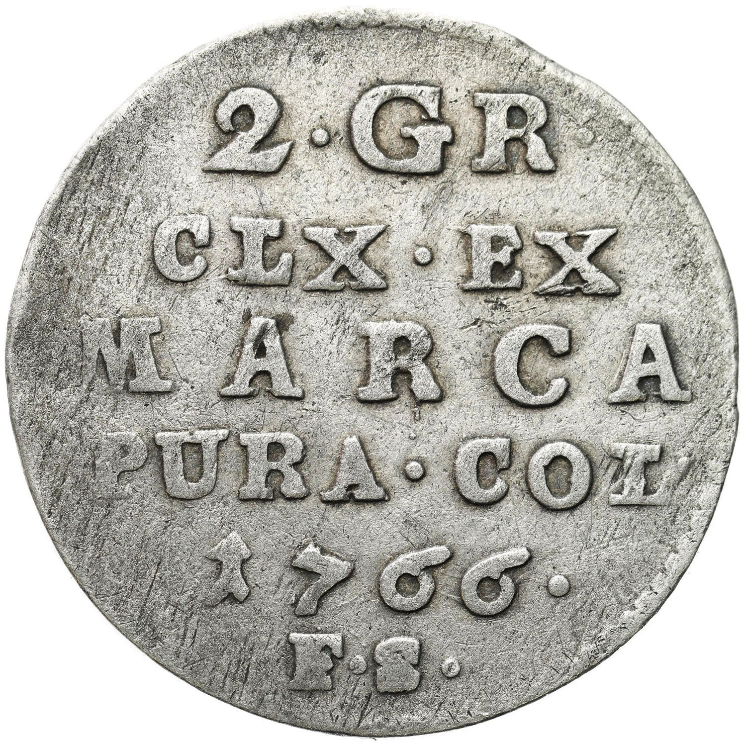 Stanisław August Poniatowski. 2 grosze (półzłotek) 1766 FS, Warszawa