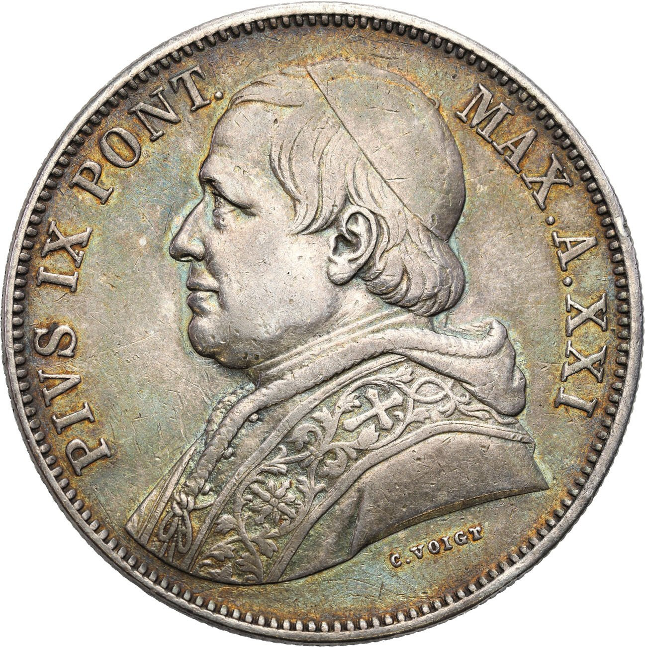 Włochy, Watykan. Pius IX (1846–1878). 5 lire 1866 R, Rzym