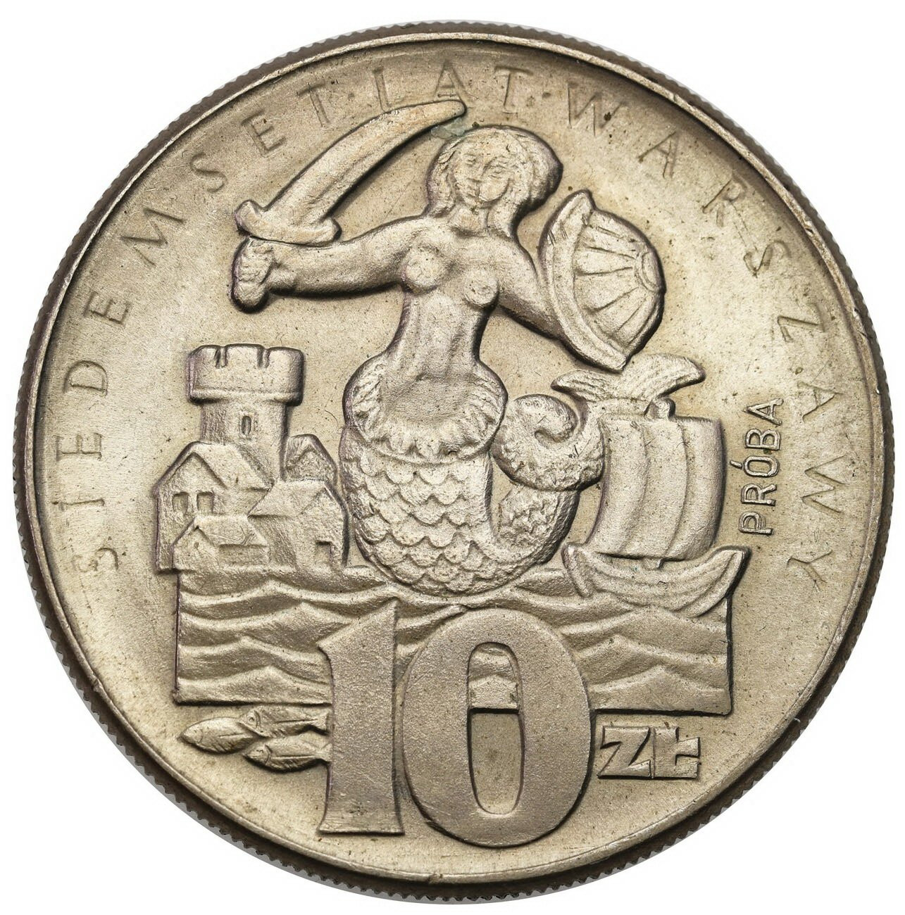 PRÓBA miedzionikiel, 10 złotych 1965 syrenka