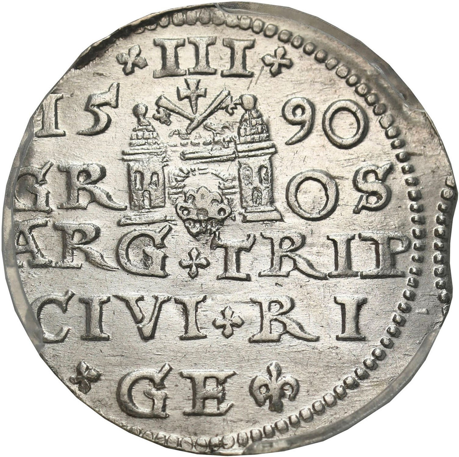 Zygmunt III Waza. Trojak (3 grosze) 1590, Ryga PCGS MS63 (2 MAX) - WYŚMIENITY