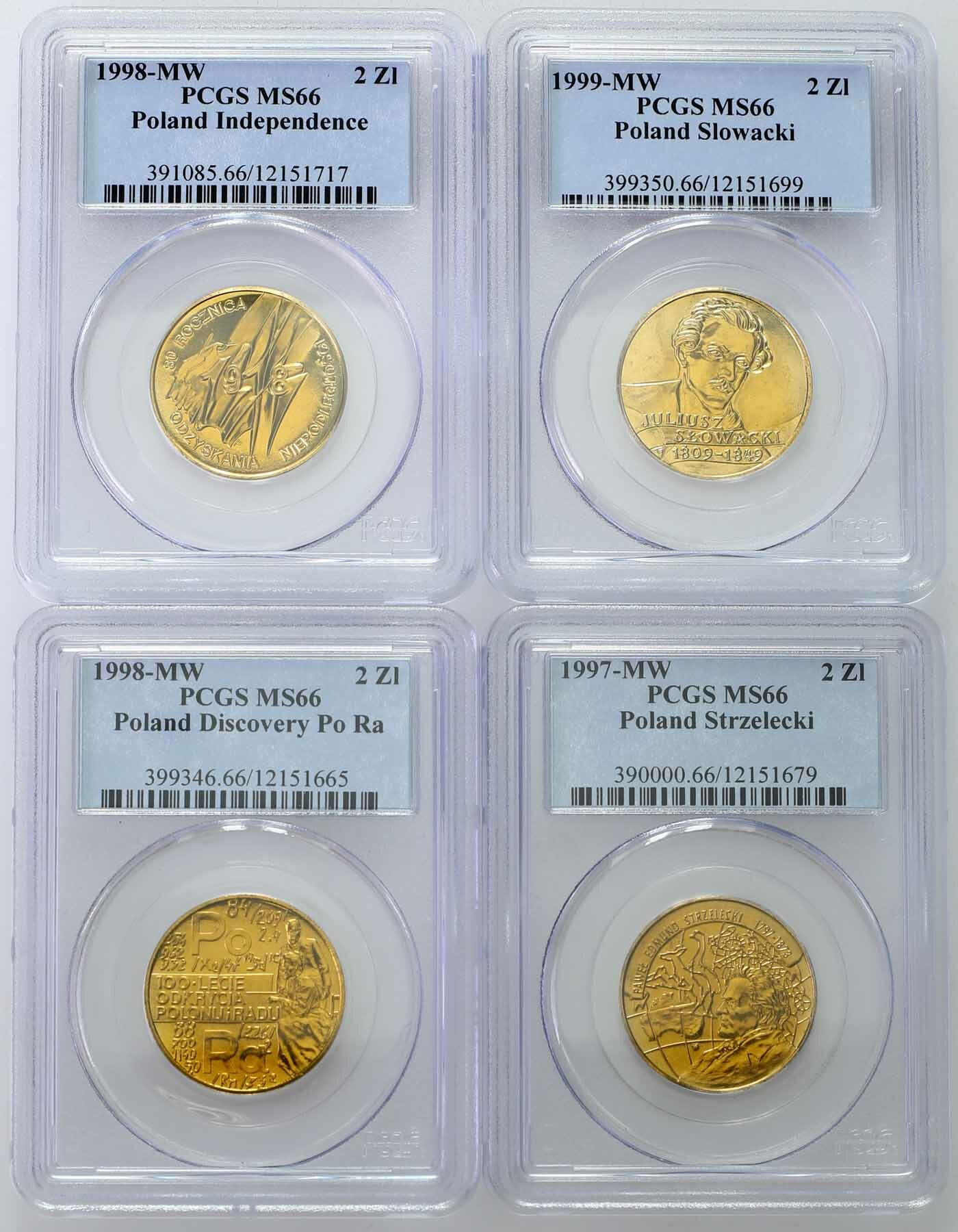 2 złote 1998 PCGS MS66, zestaw 4 sztuk