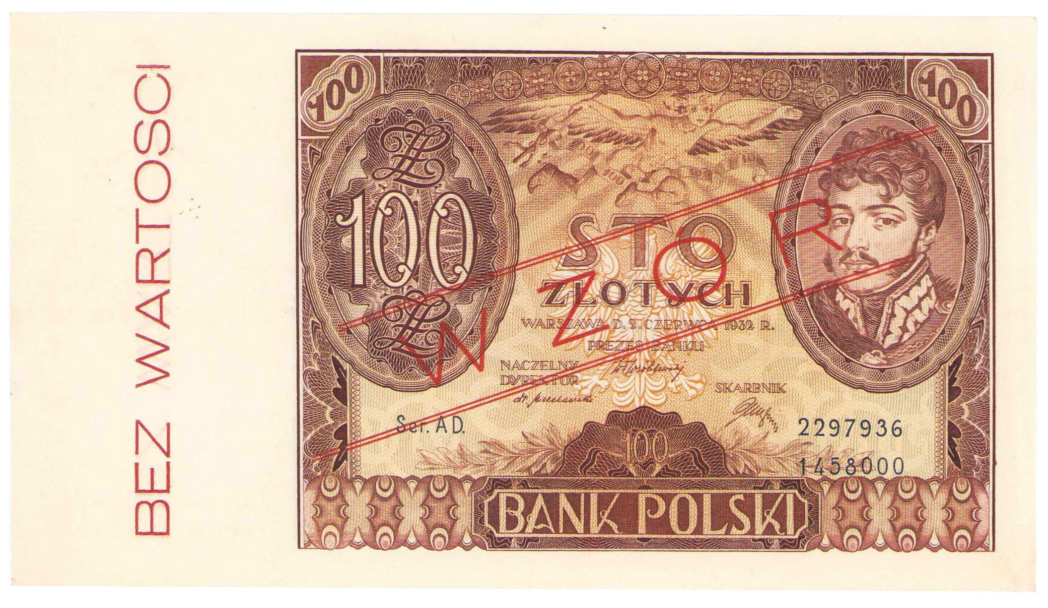 WZÓR 100 złotych 1932 seria AD