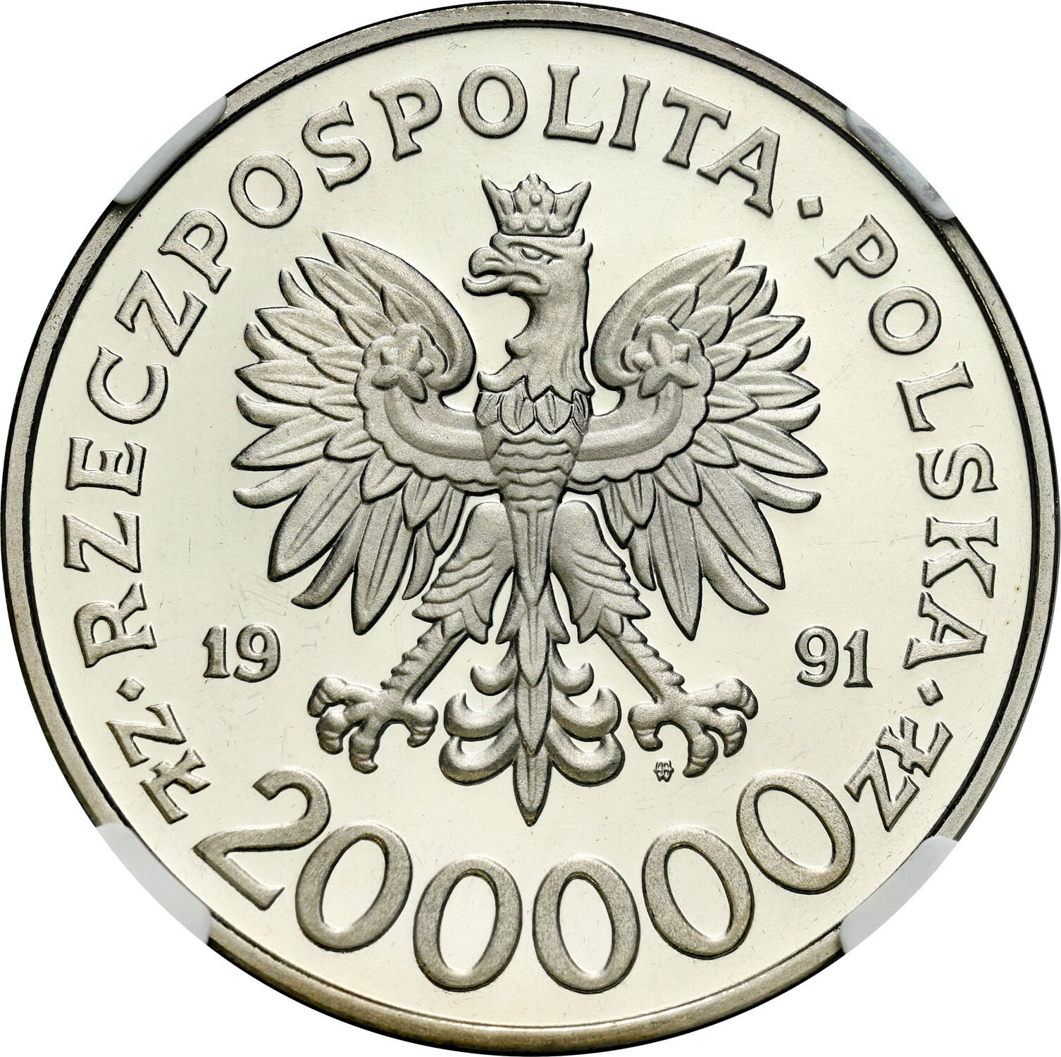 III RP. PRÓBA Nikiel 200.000 złotych 1991 XVI Zimowe Igrzyska Olimpijskie - Albertville 1992 NGC PF68 ULTRA CAMEO (2 MAX) - WSPANIAŁE