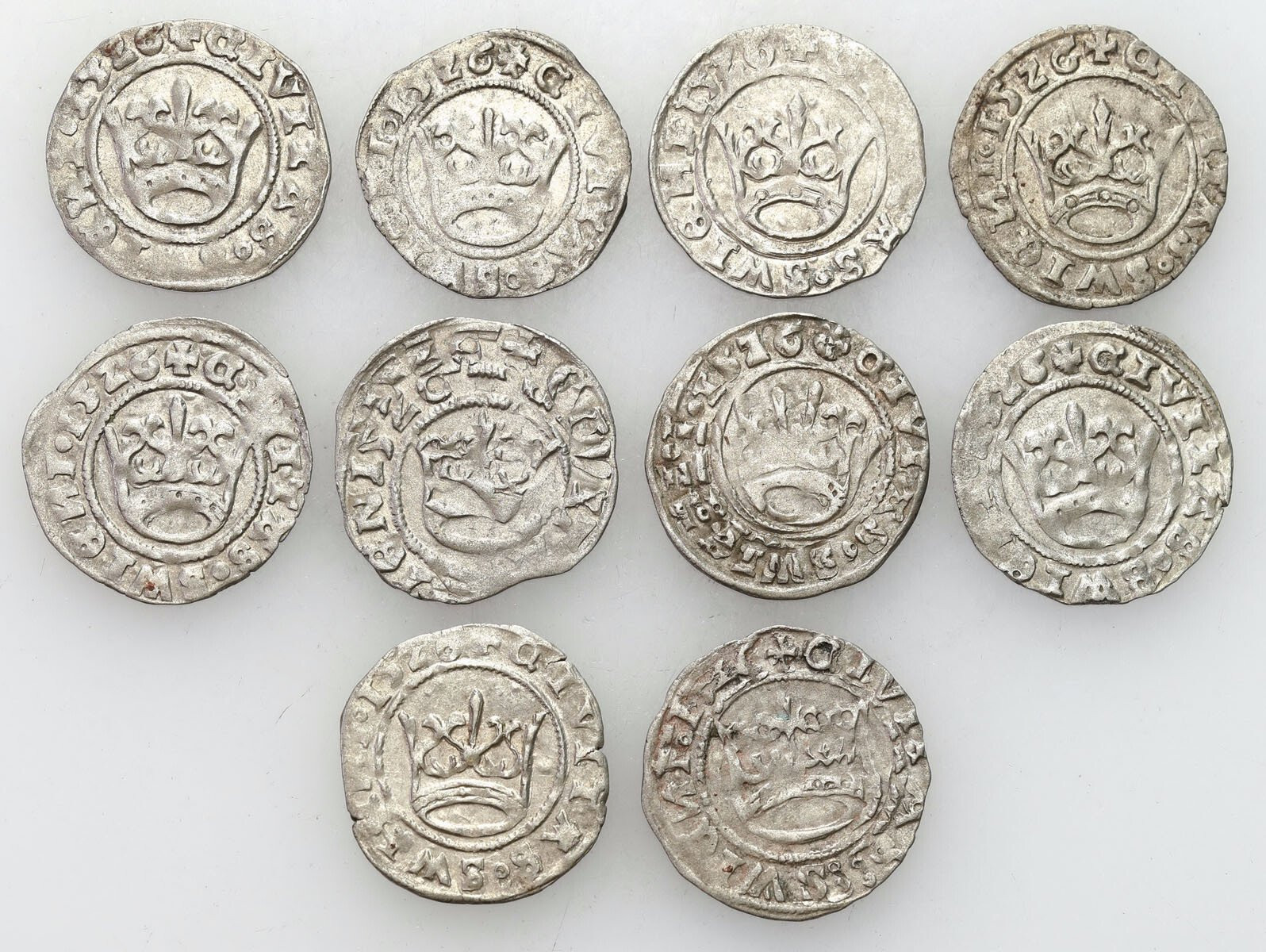 Śląsk, Ludwik Jagiellończyk (1516–1526). Półgrosz 1526, Świdnica, zestaw 10 sztuk
