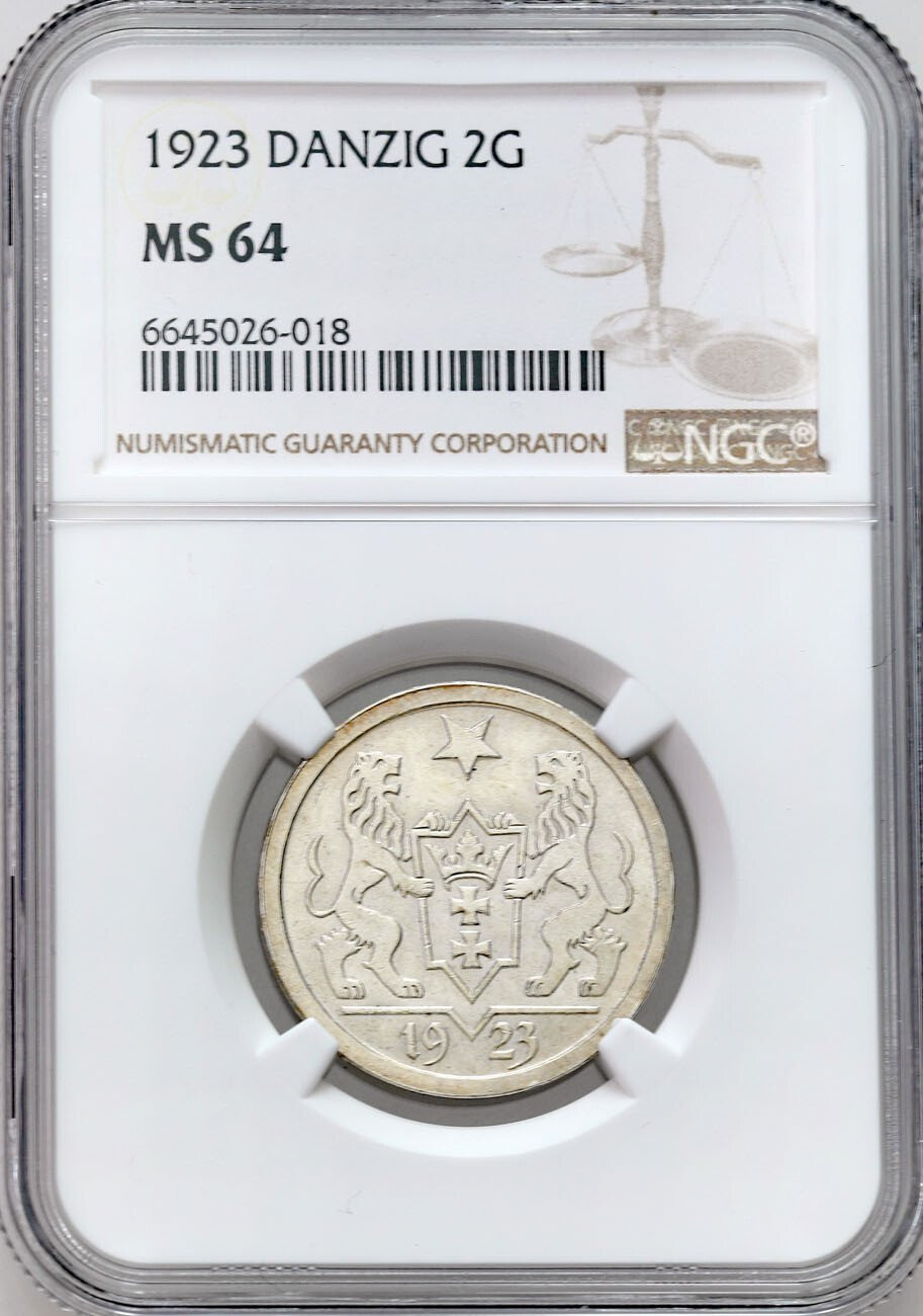 Wolne Miasto Gdańsk/Danzig. 2 Guldeny 1923 NGC MS64 - PIĘKNE