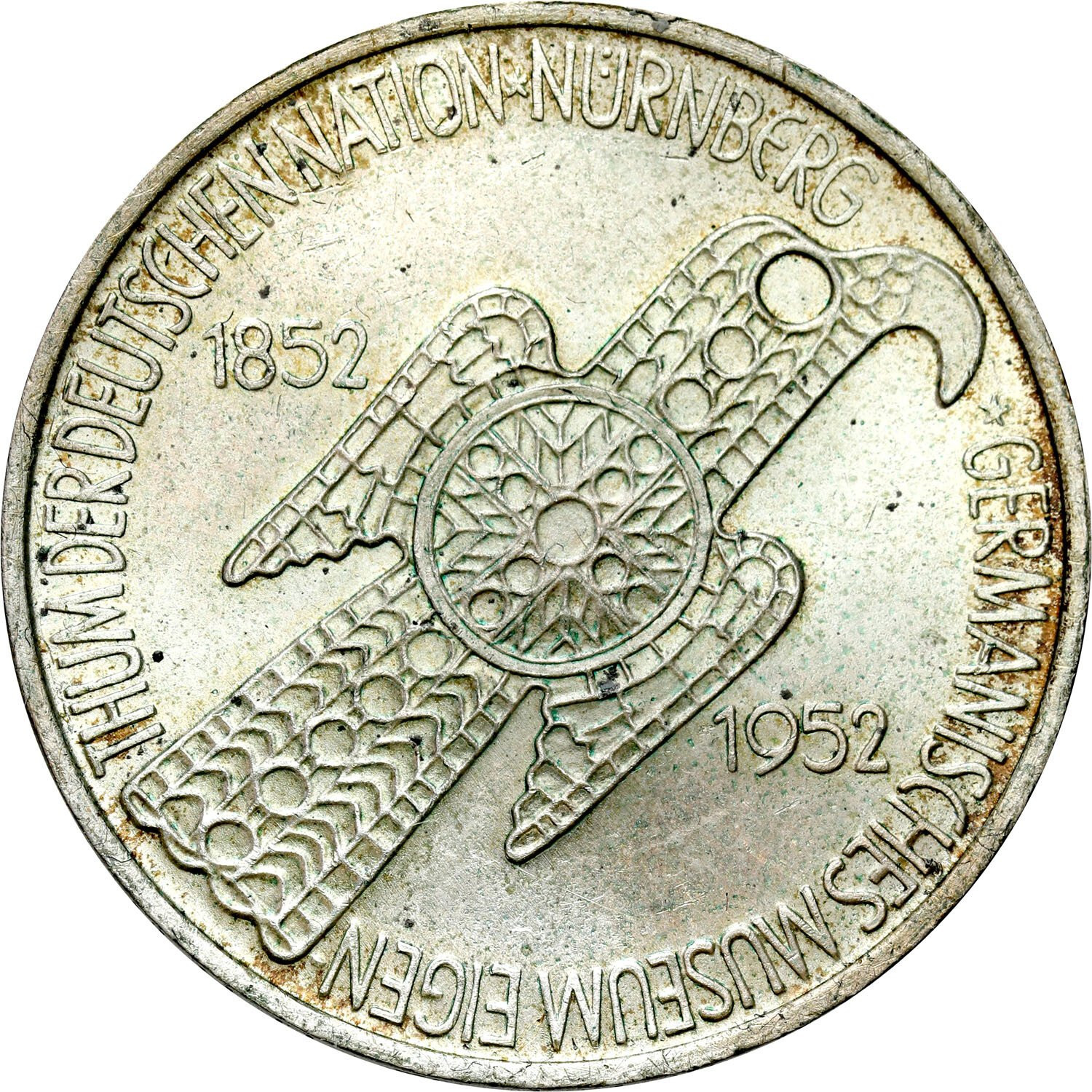 Niemcy. RFN. 5 marek 1952 D, Monachium, 100-lecie Germanisches National-Museum – RZADKIE