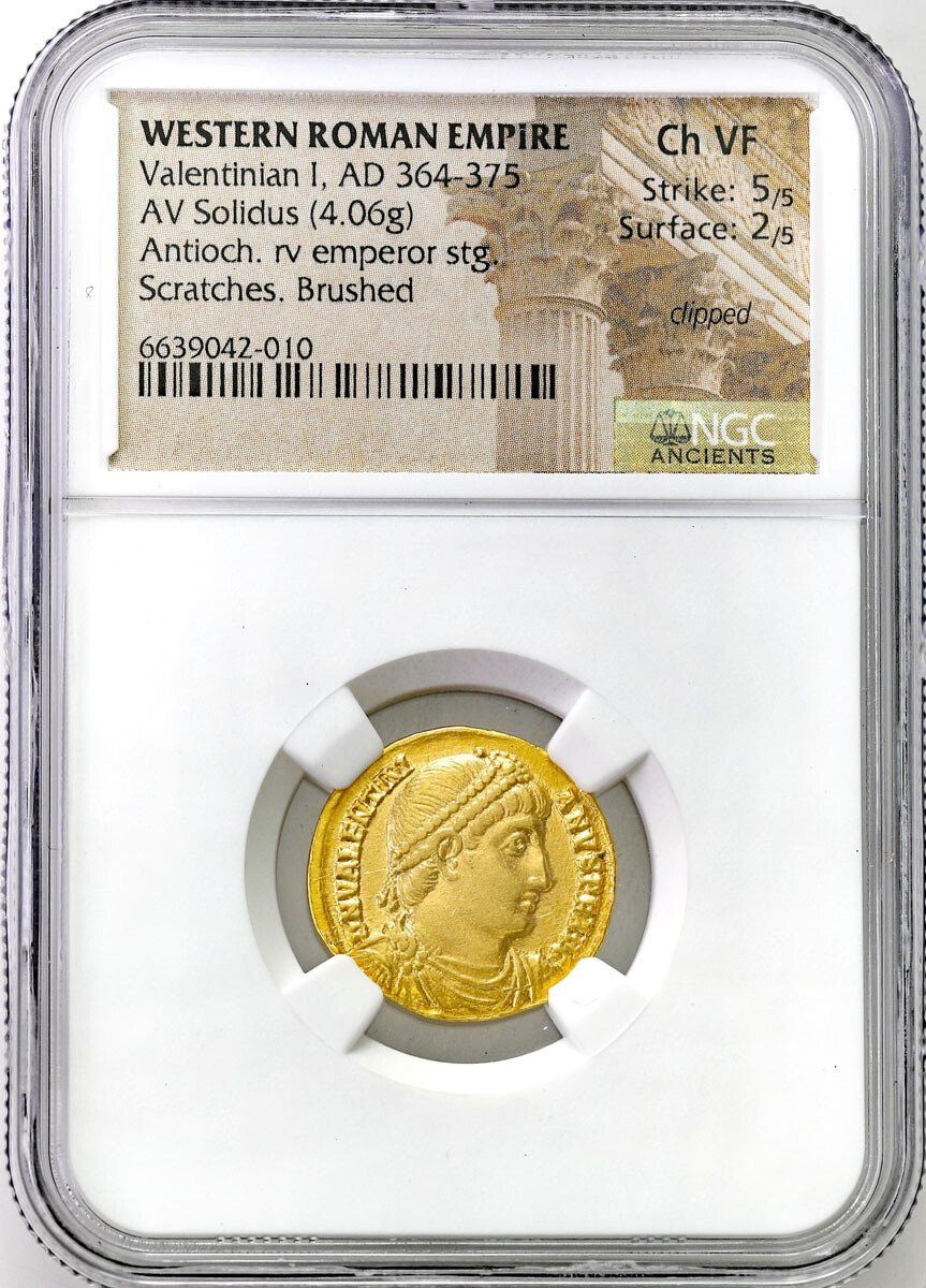 Cesarstwo Rzymskie. Walentynian I (364-375). Solidus 364-367, Antiochia NGC Ch 5/5 2/5