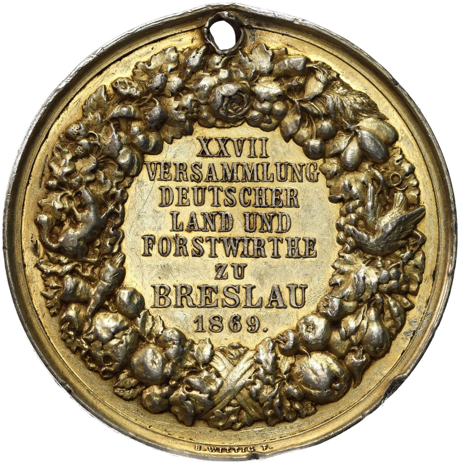 Śląsk, Wrocław. Medal 1869 - 27 Zebranie Niemieckich Rolników i Leśników, srebro