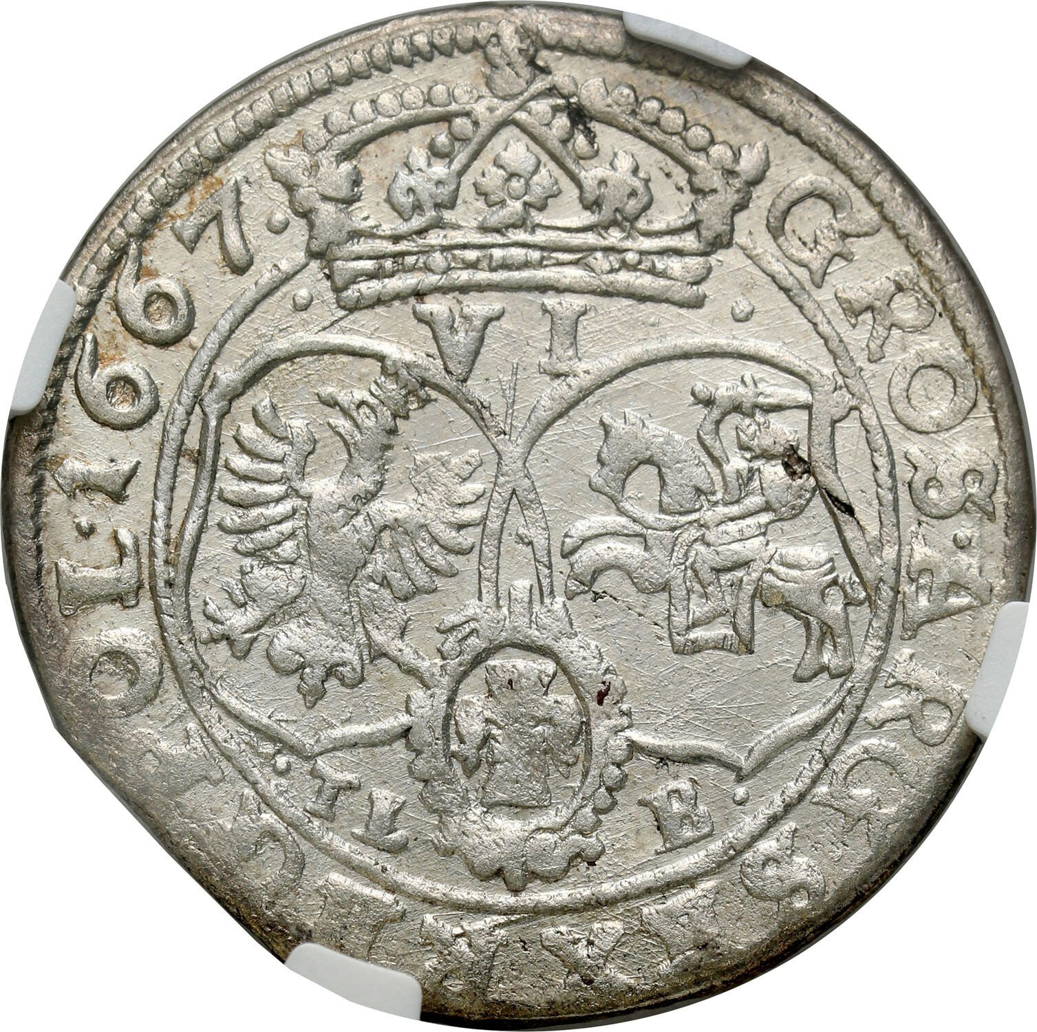 Jan II Kazimierz. Szóstak (6 groszy) 1667 TLB, Bydgoszcz NGC MS62 - ex Pączkowski