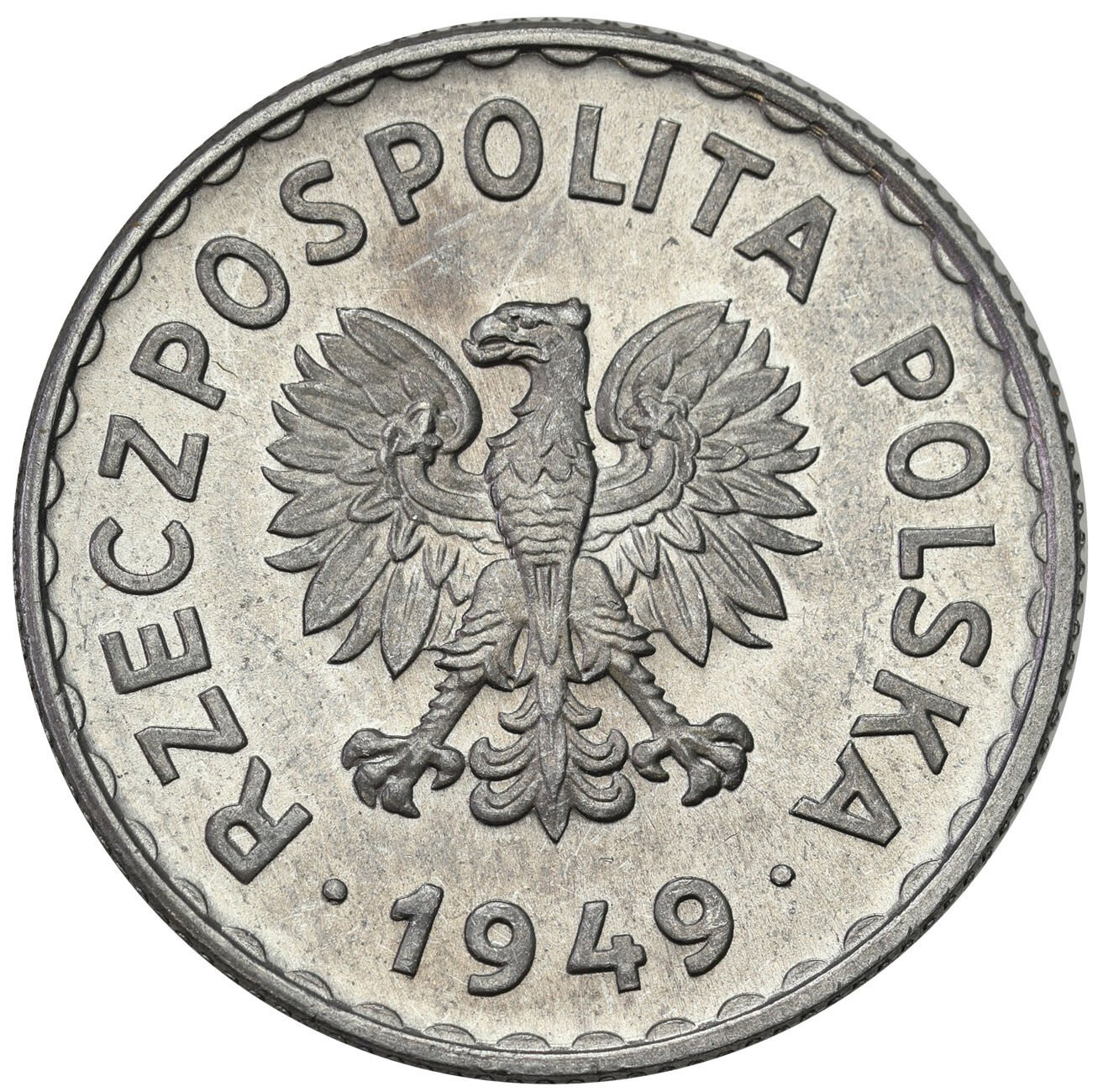 PRL. PRÓBA aluminium 1 złoty 1949 - NAKŁAD 100 sztuk