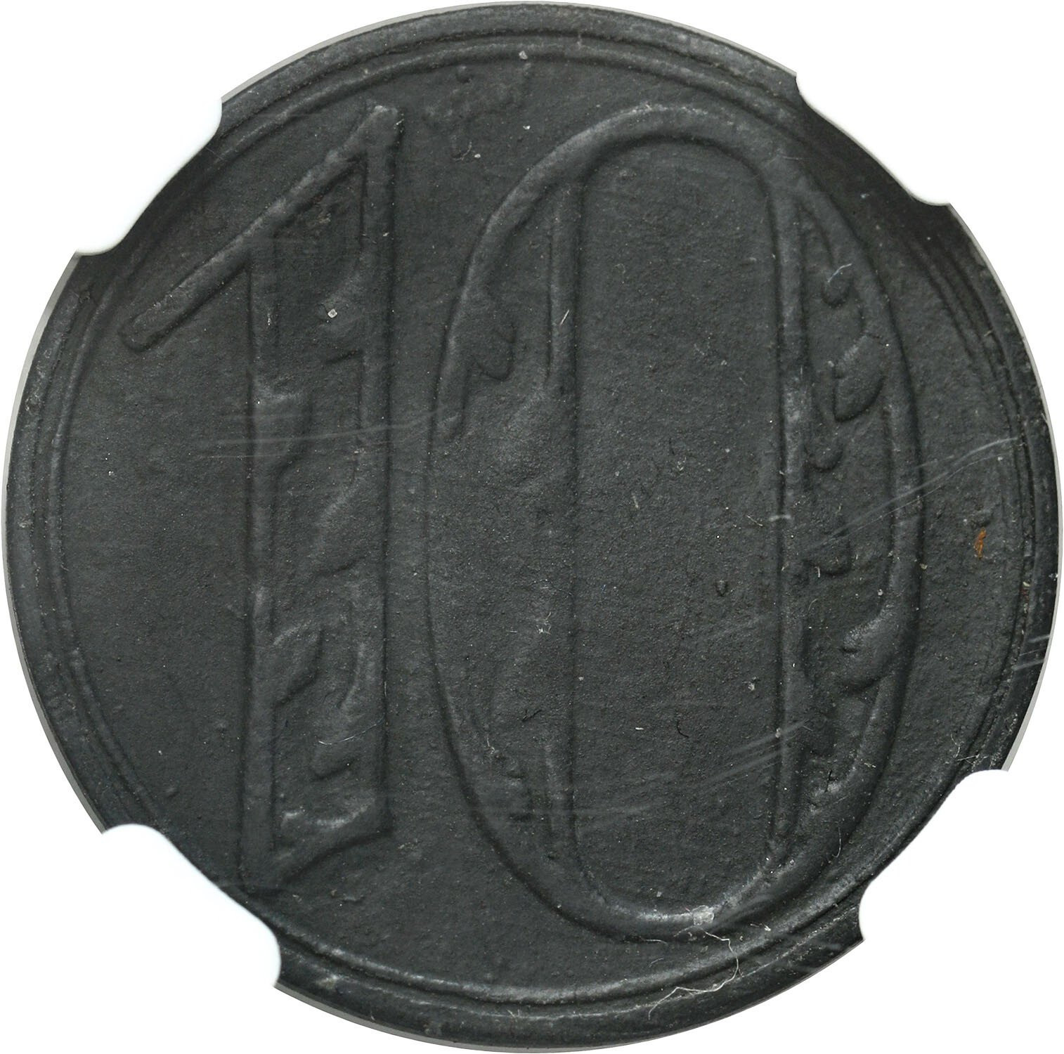 Wolne Miasto Gdańsk/Danzig. 10 fenigów 1920 duże cyfry nominału NGC AU55 - RZADKIE