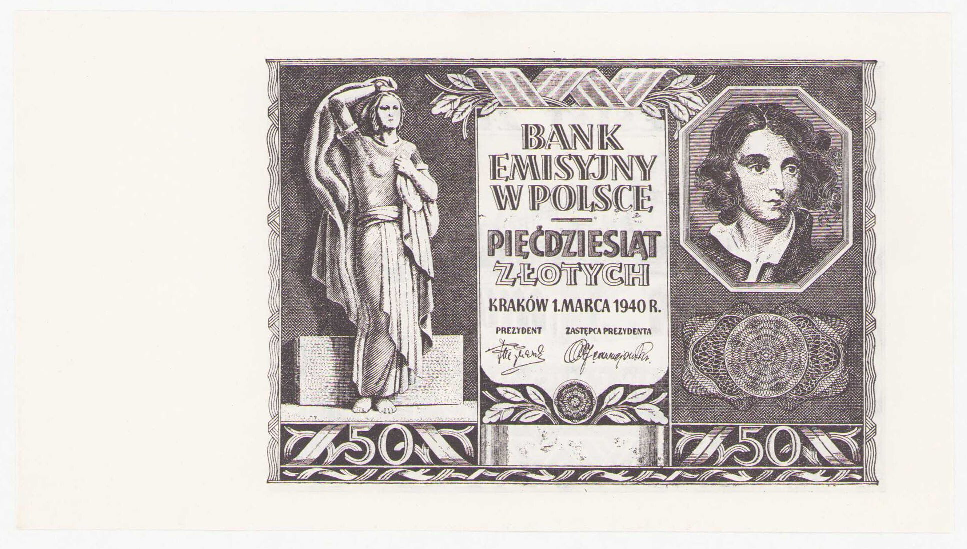 Generalna Gubernia. Czarnodruk banknotu 50 złotych 1940