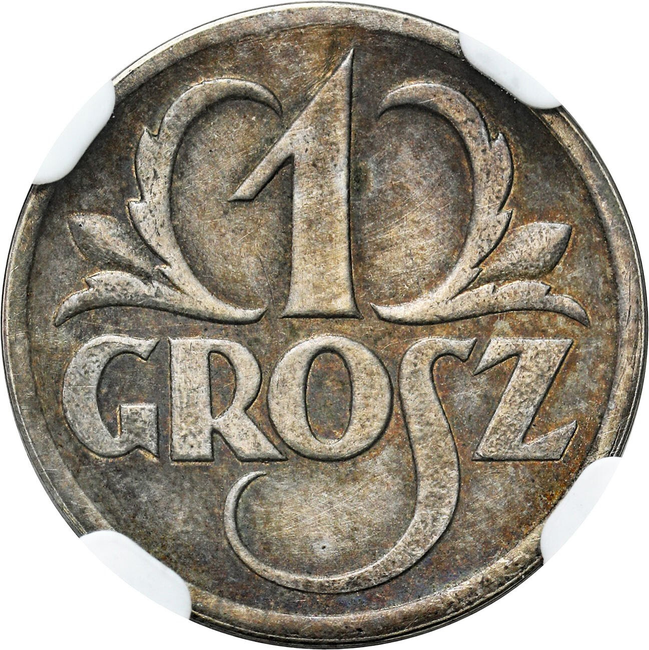 II RP. PRÓBA srebro 1 grosz 1927, bez napisu PRÓBA, NGC AU