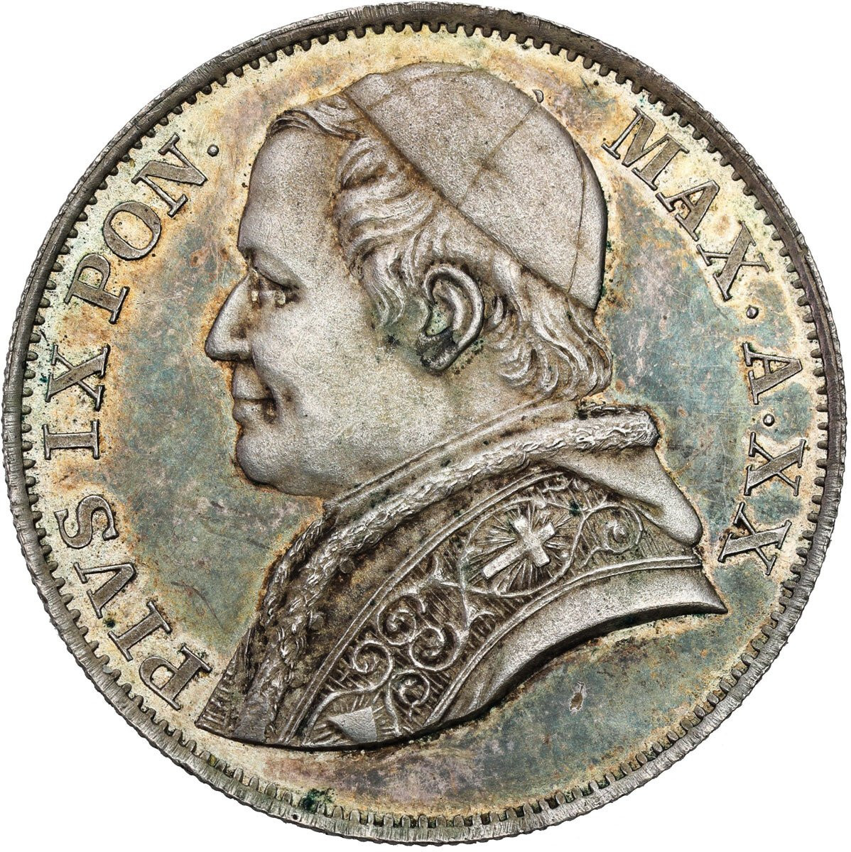 Włochy, Watykan. Pius IX (1846–1878). 2 lire 1866 R, Rzym