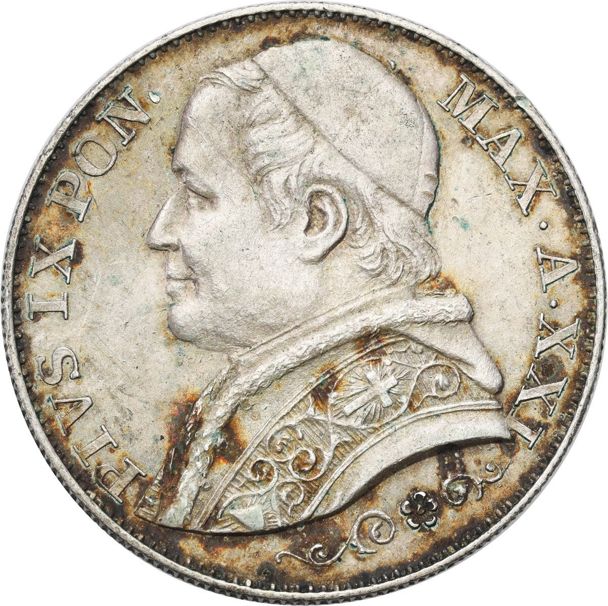 Włochy, Watykan. Pius IX (1846–1878). 2 liry 1866 R, Rzym 