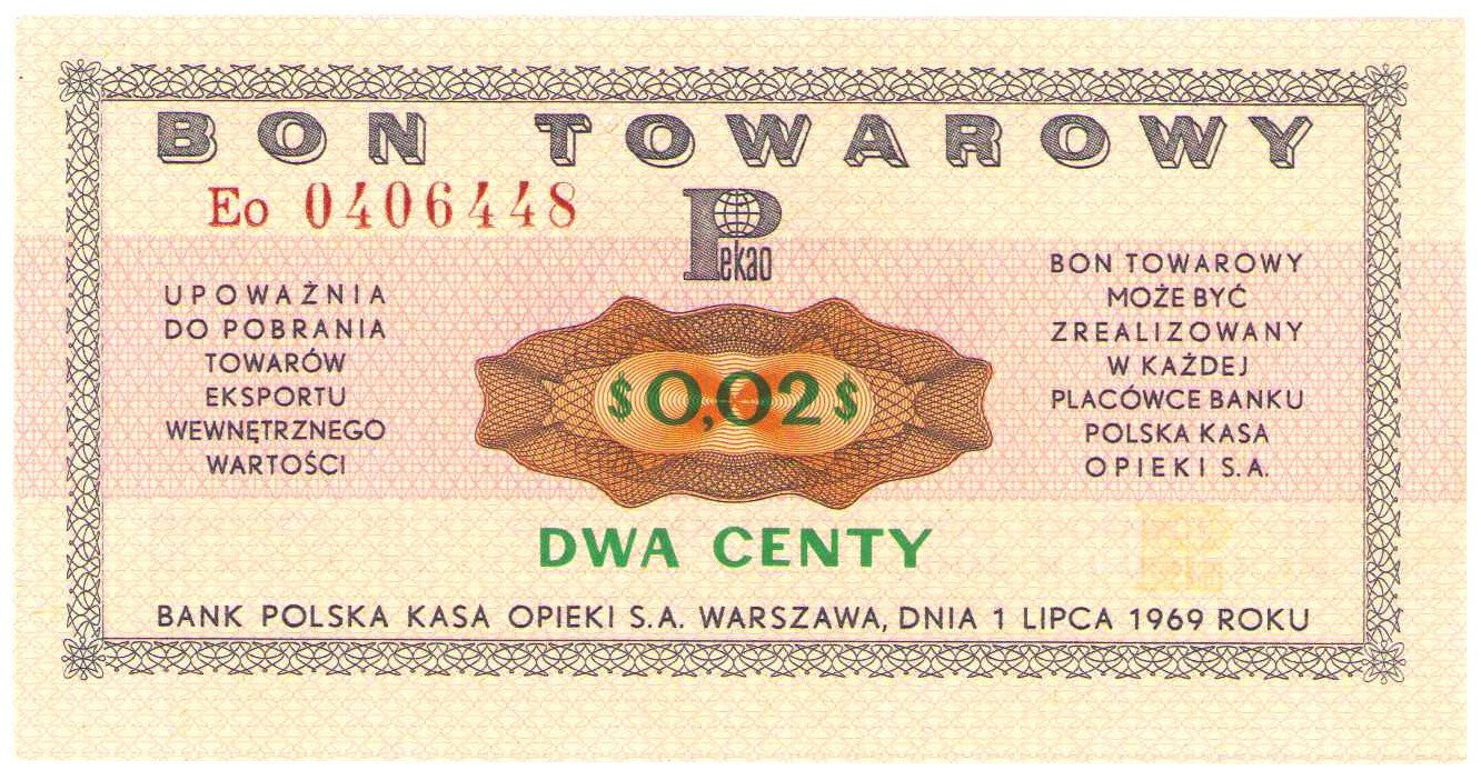 Bank PEKAO S.A. Bon na 2 centy 1969 seria Eo 