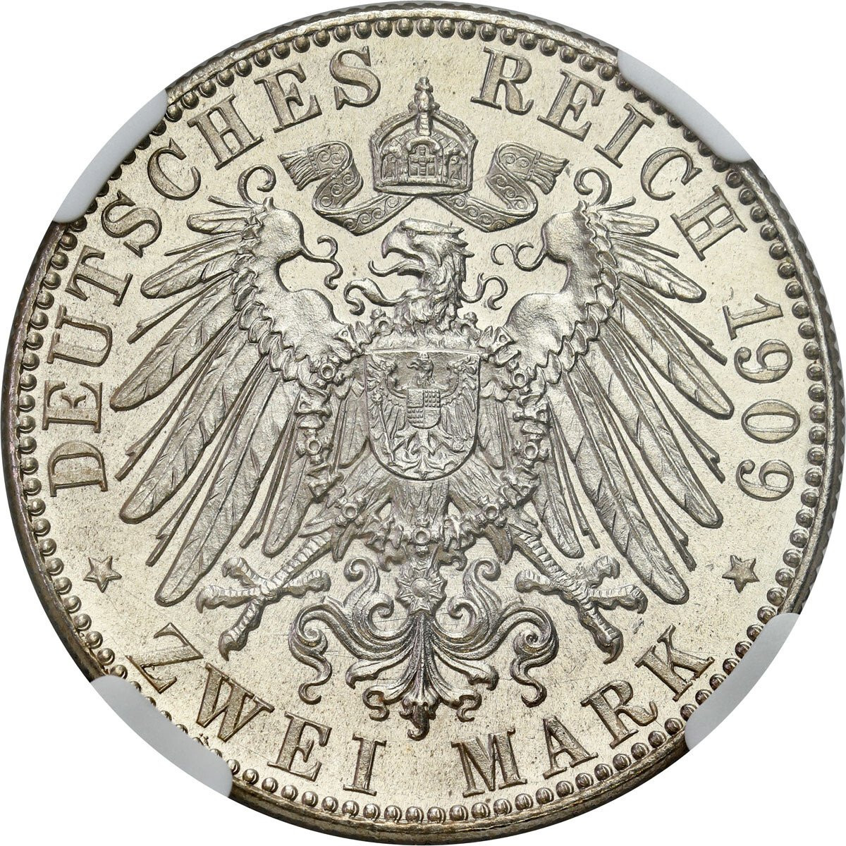 Niemcy, Saksonia. 2 marki 1909 Uni. Leipzig, Muldenhütten NGC MS64