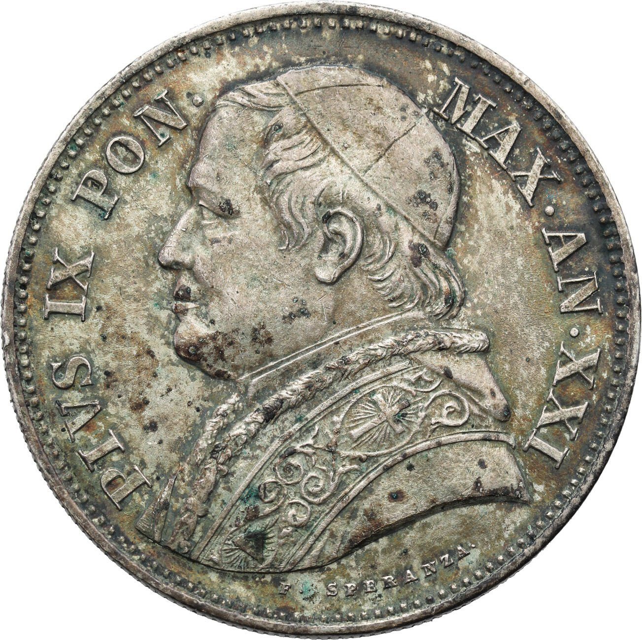 Włochy, Watykan. Pius IX (1846-1870). 2 1/2 Lire 1867 R, Rzym
