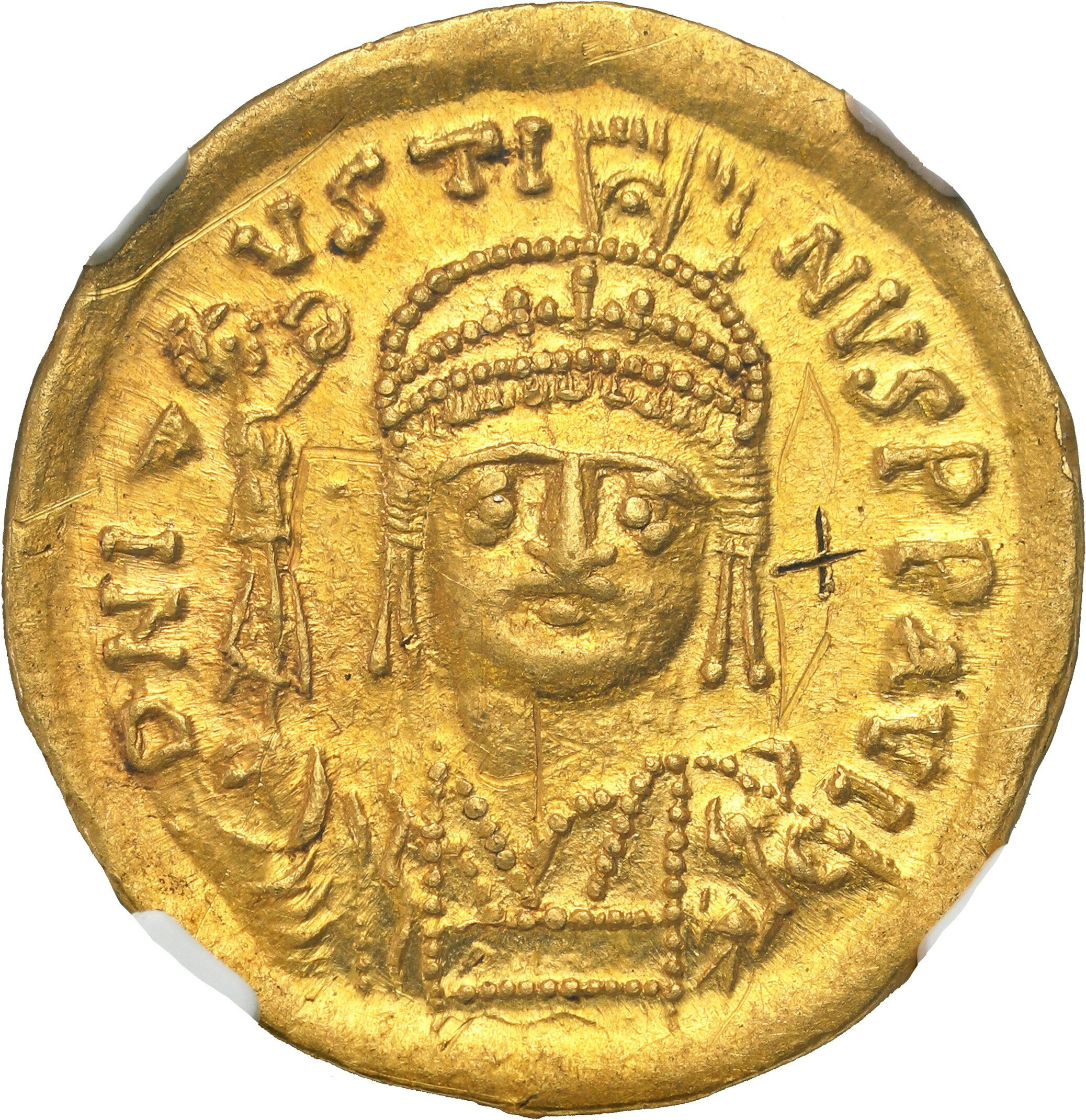 Bizancjum. Justyn II (565-578). Solid, Konstantynopol NGC AU 5/5 2/5 - ŁADNY