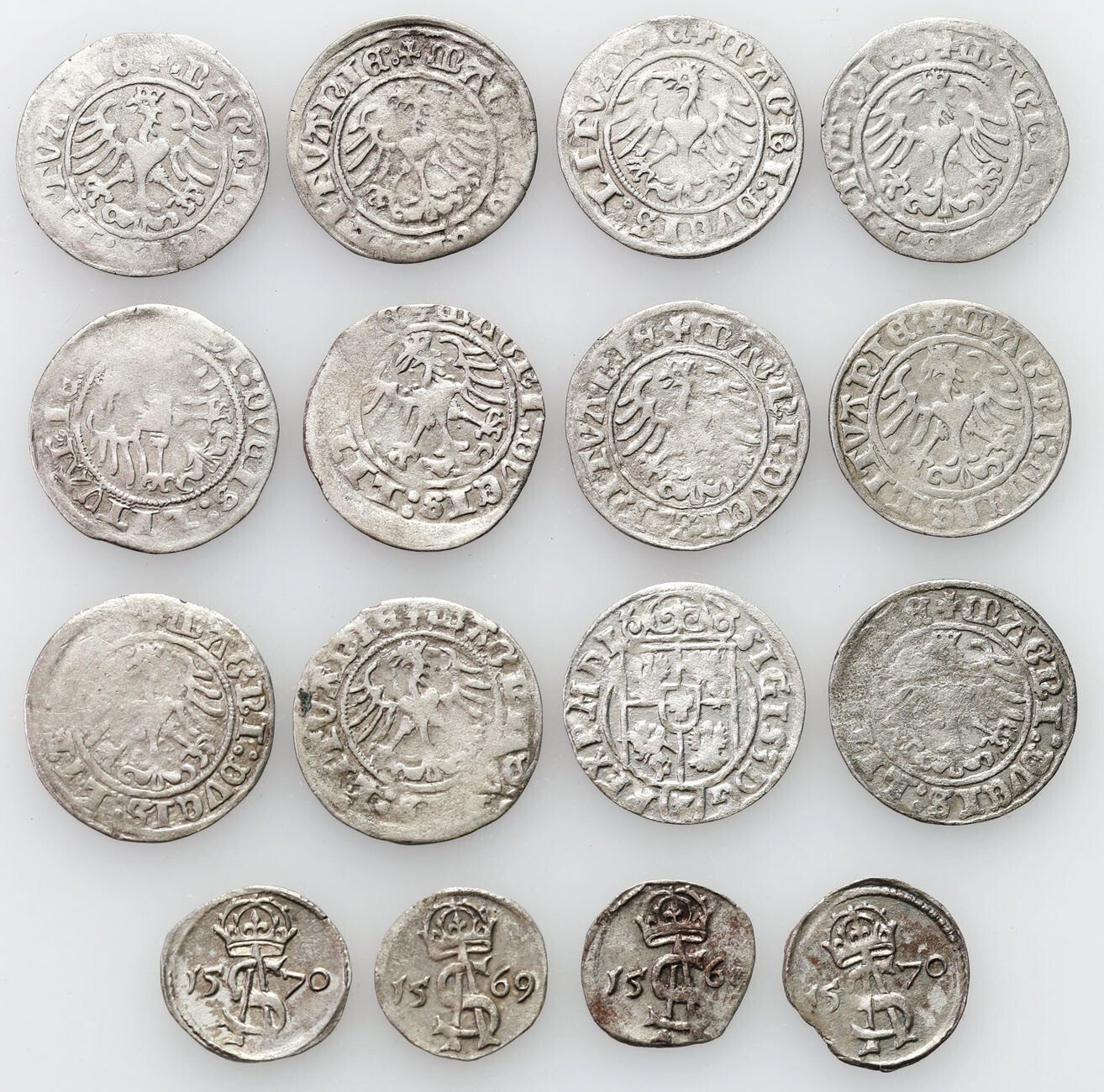 Zygmunt I Stary, Zygmunt II August. Półgrosz, dwudenar, półtorak, zestaw 16 monet 