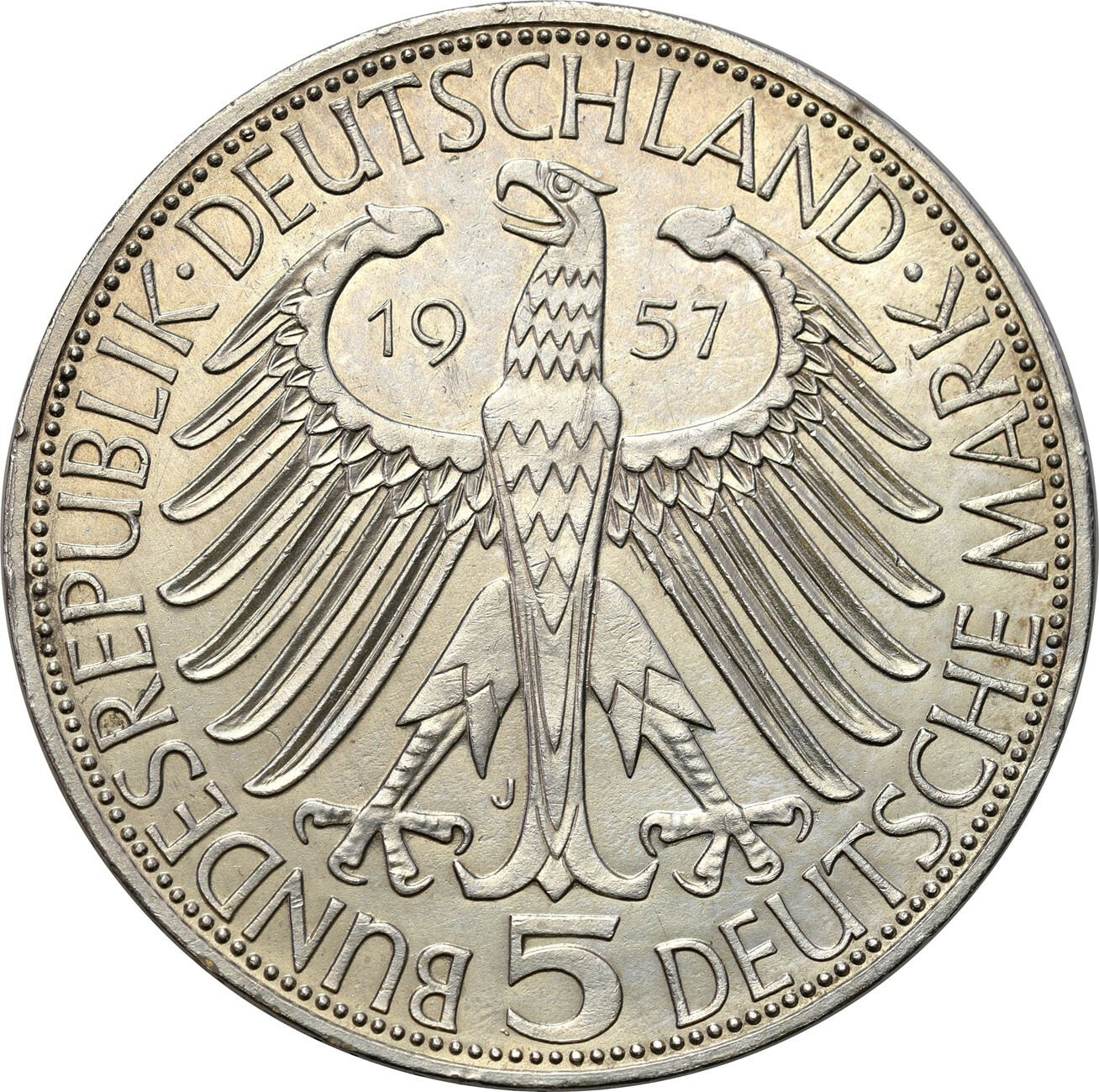 Niemcy, RFN. 5 marek 1957 J, Hamburg – RZADKIE 