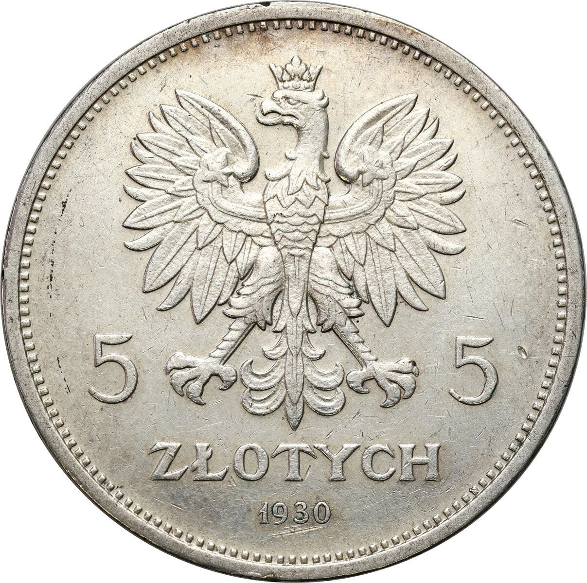  II. RP. 5 złotych 1930 Sztandar STEMPEL GŁĘBOKI - RZADKOŚĆ