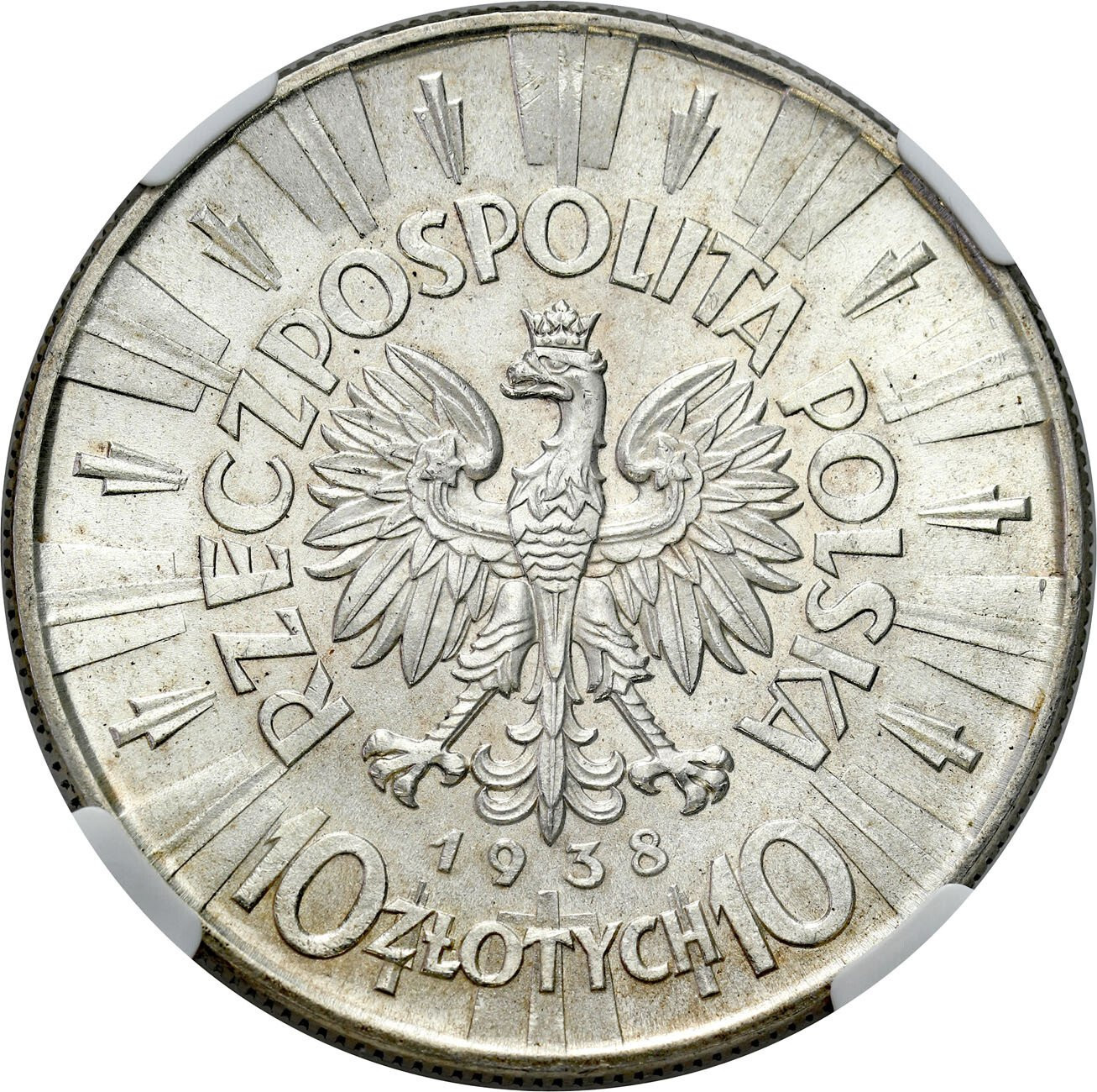 II RP. 10 złotych 1938 Piłsudski NGC MS63 - PIĘKNE i RZADKIE