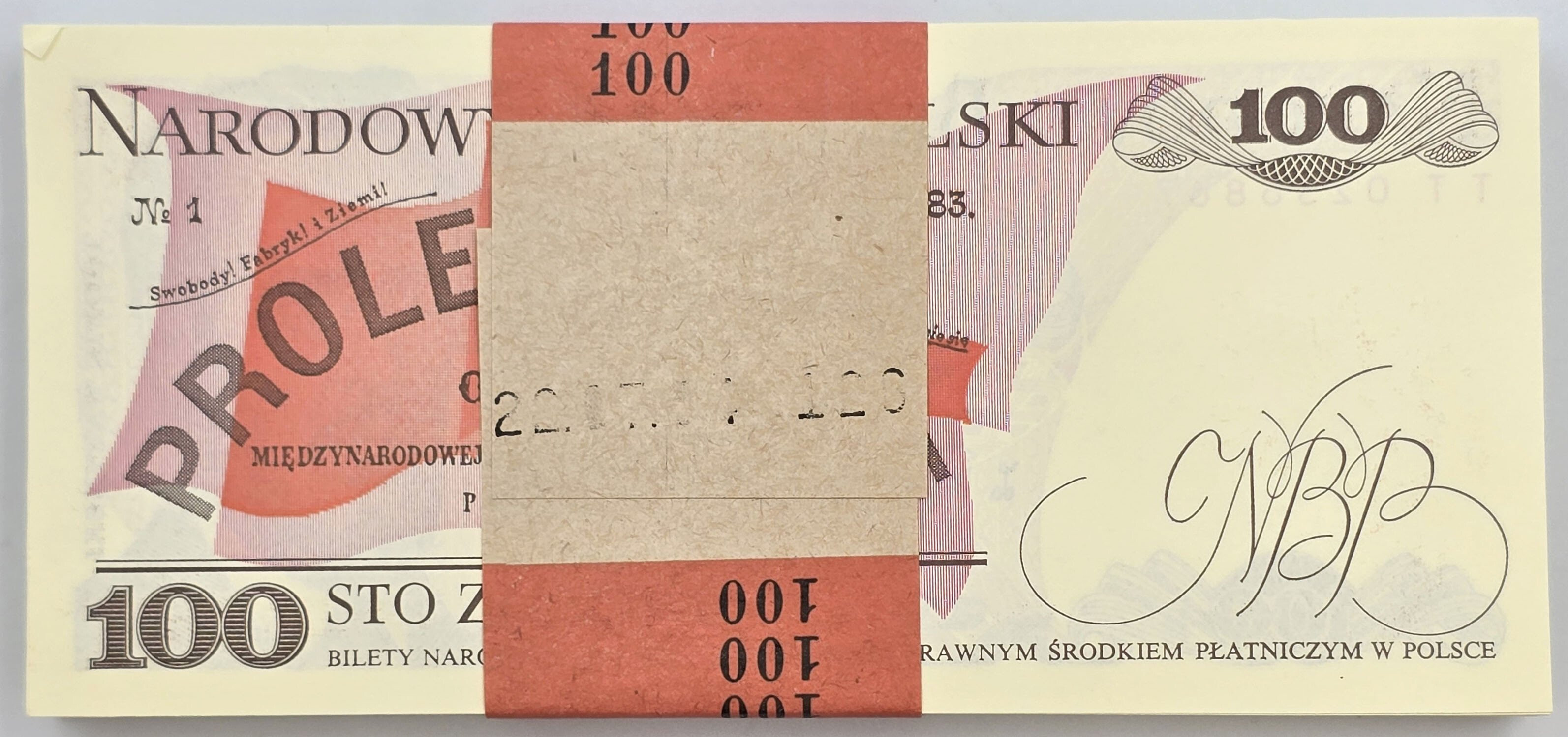 PRL. 100 złotych 1988 Waryński seria TT, zestaw 100 sztuk - PACZKA BANKOWA