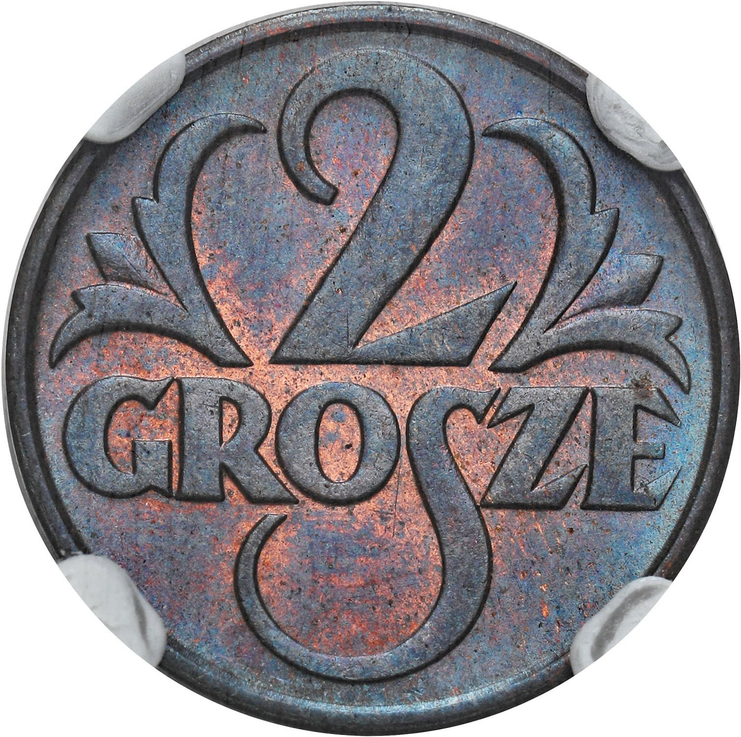 II RP. 2 grosze 1932 NGC MS64 RB (2 MAX) - WYŚMIENITE